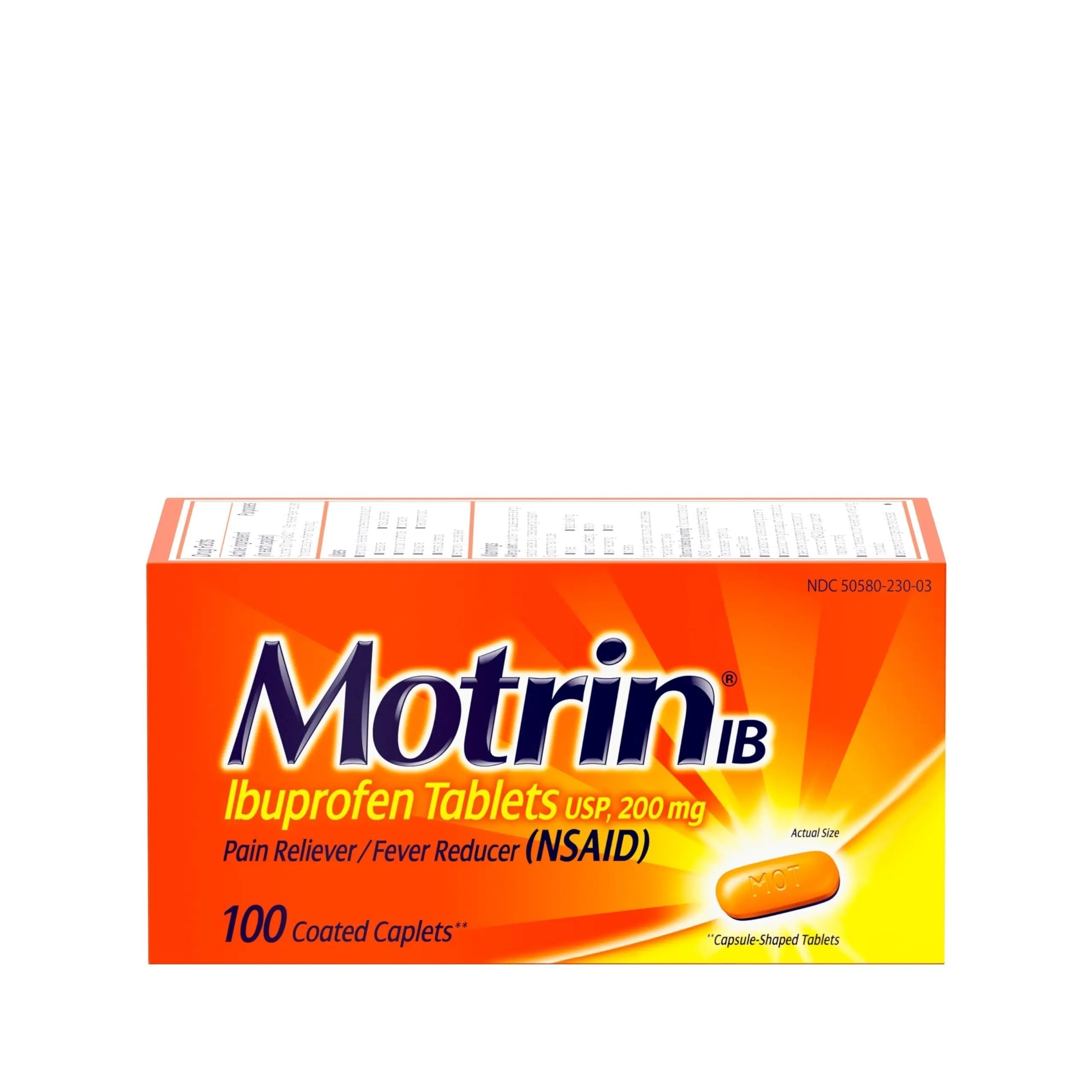 Motrin IB, Ibuprofen 200mg Tablets, Pain Reliever & Fever Reducer for Muscular Aches, Headache, Backache, Menstrual Cramps & Minor Arthritis Pain, NSAID, 100 Ct Motrin uk supplements