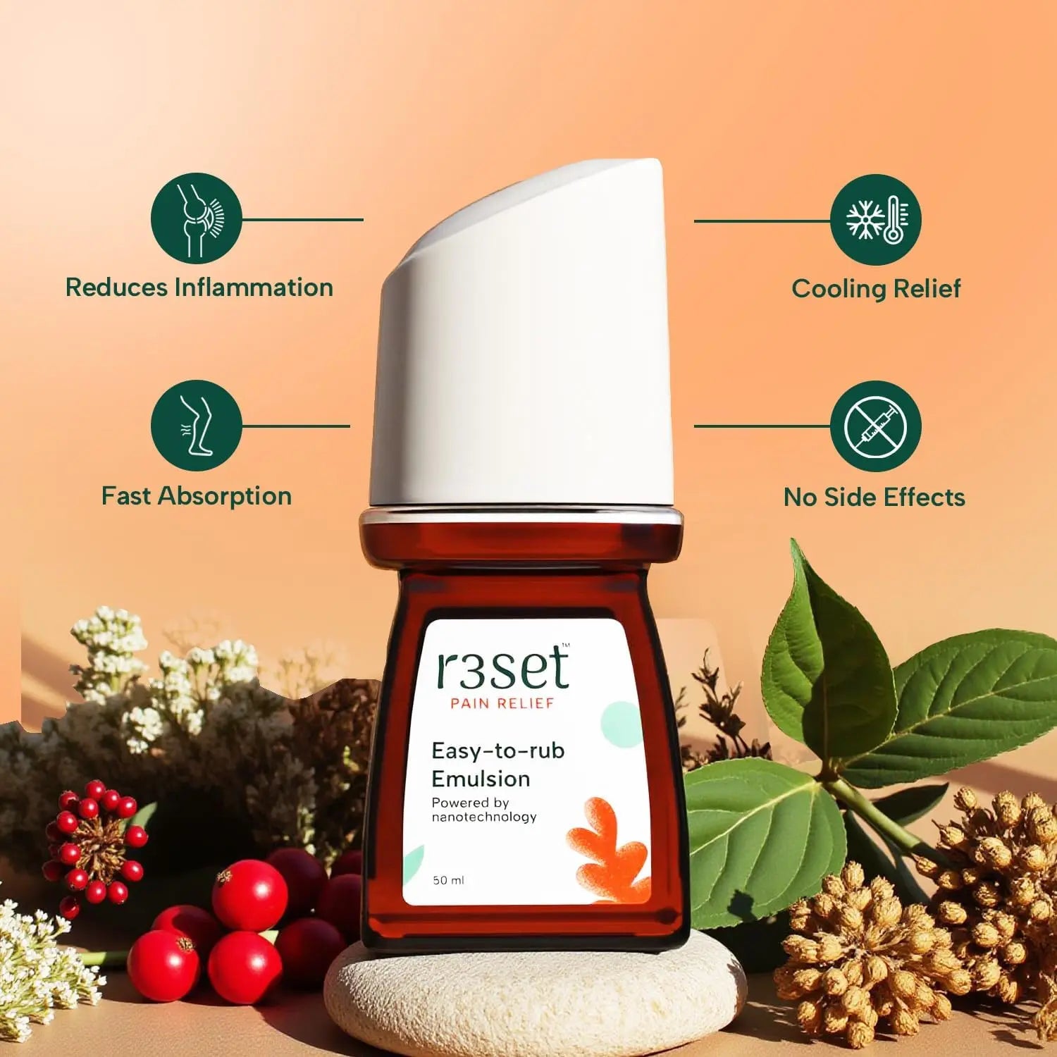 Pain Relief Emulsion Roll-On | Fast Relief for Muscle, Joint, Back, Neck, Knee Pain, Sports Injuries | 100% Natural, Absorbs Easily, No Side Effects | Herbal Ingredients for Aches & Soreness - 50ml Generic uk supplements