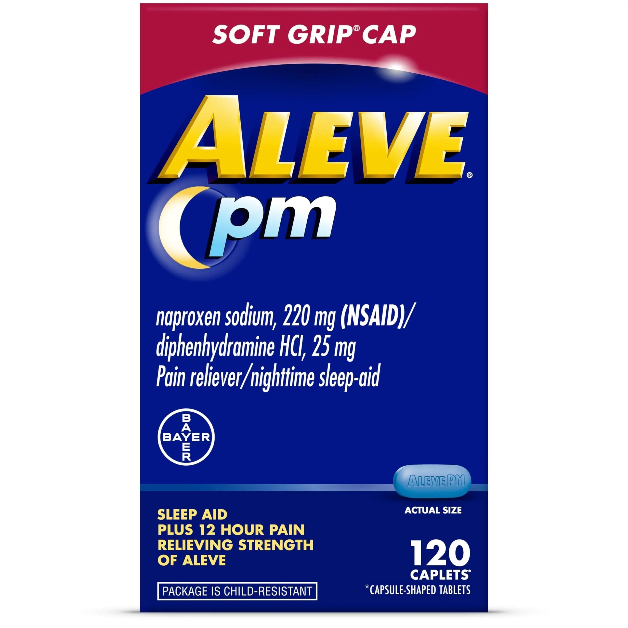 Aleve PM Sleep Aid Plus Pain Reliever Caplets, Naproxen Sodium & Diphenhydramine HCl, Nighttime, 120 Count Aleve uk supplements