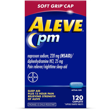 Aleve PM Sleep Aid Plus Pain Reliever Caplets, Naproxen Sodium & Diphenhydramine HCl, Nighttime, 120 Count Aleve uk supplements