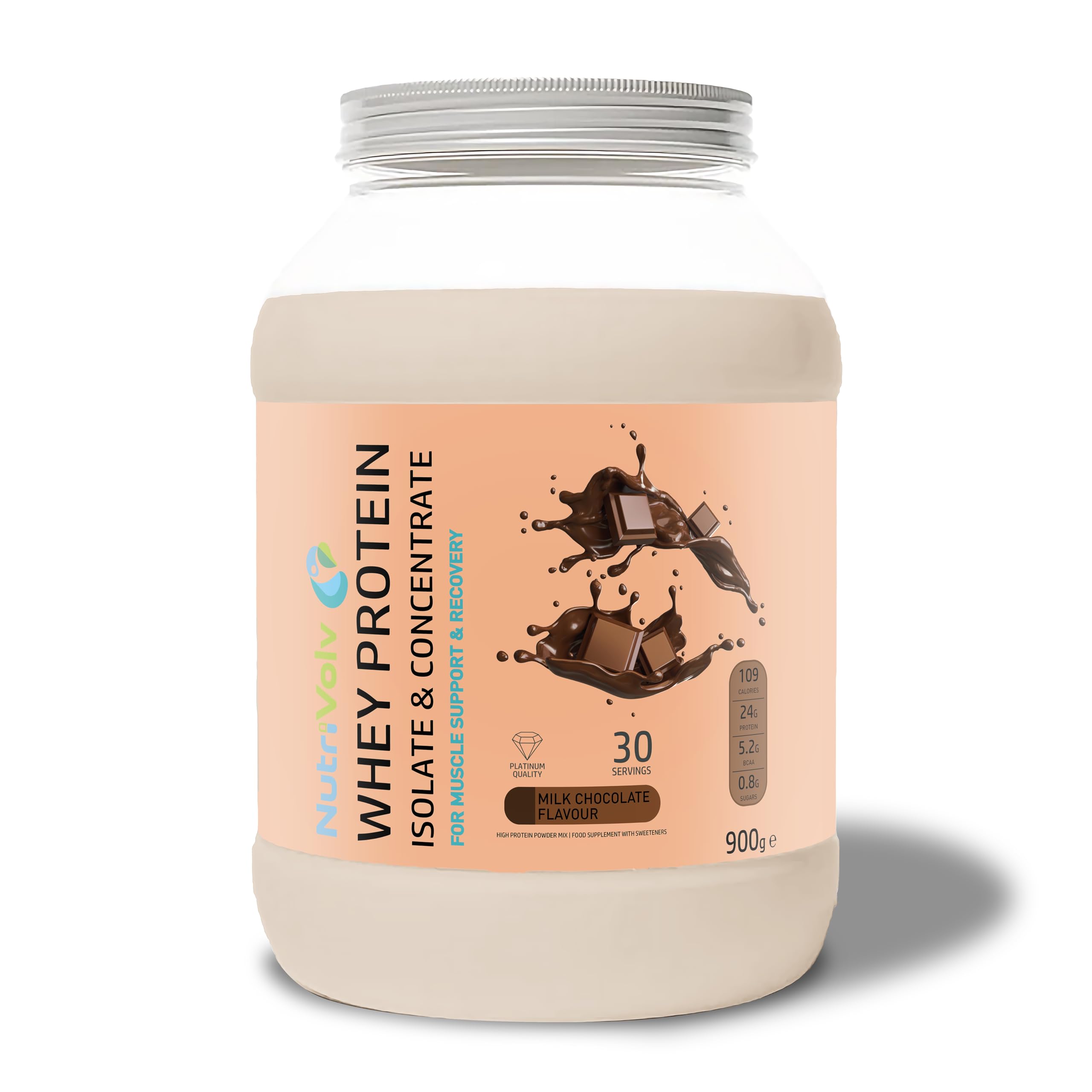 NutriVolv Whey Protein Isolate & Concentrate Powder | Milk Chocolate Flavour 900g NutriVolv uk supplements
