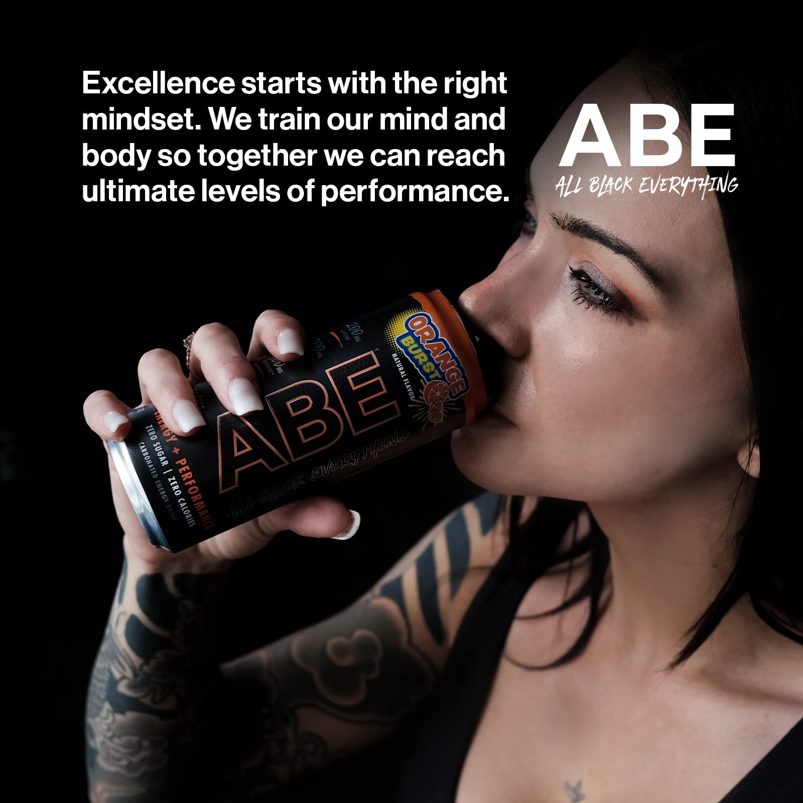 ABE Energy + Performance Sugar Free Energy Drink - All Black Everything Drink With Caffeine ABE all black everything uk supplements