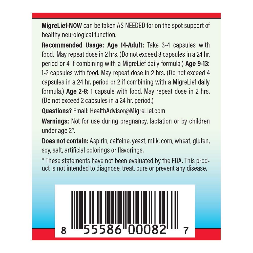 MigreLief-Now Fast-Acting Formula, As-Needed Nutritional Support for Migraine and Headache Sufferers - 60 Vegetarian Capsules MigreLief uk supplements