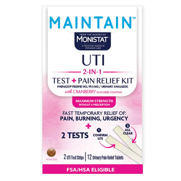 Monistat Maintain UTI 2-in-1 Test & Pain Relief Kit, 2 Test Strips & 12 Urinary Pain Relief Tablets, 2 Minute Results and Maximum Strength Pain, Burning and Urgency Relief Monistat uk supplements