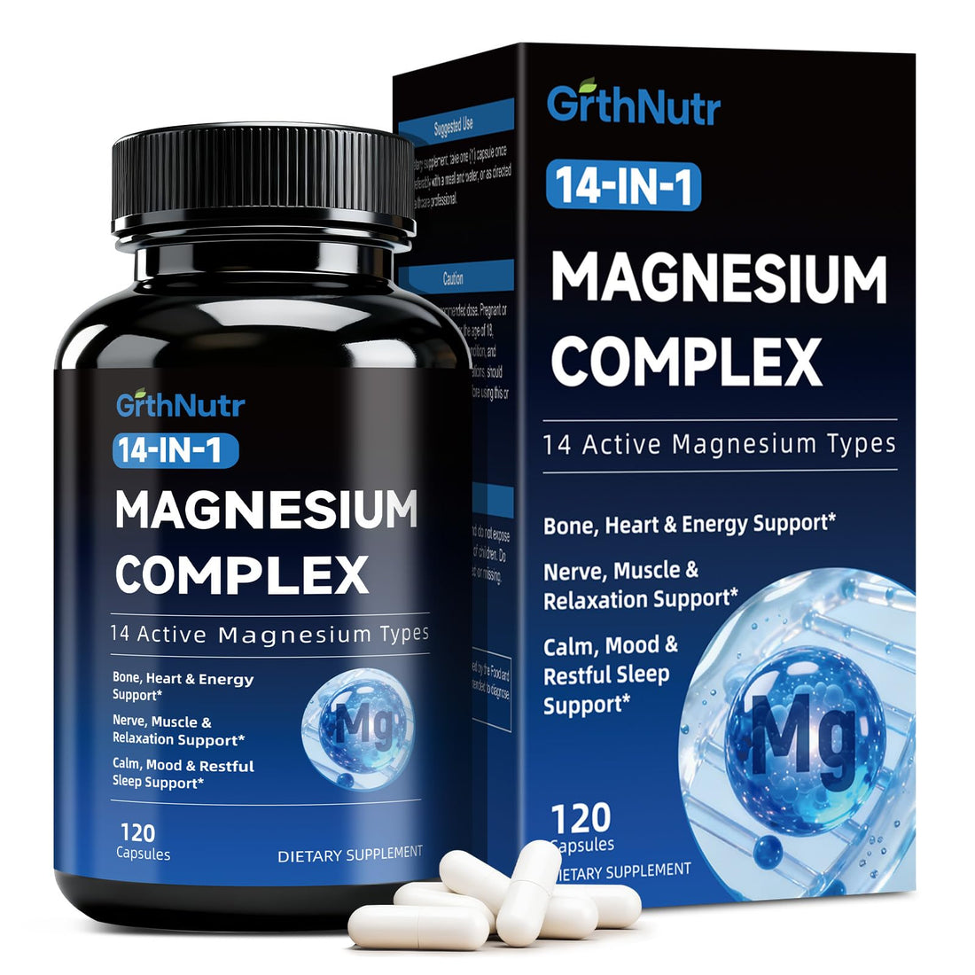 14-in-1 Magnesium Complex Supplement, 1200mg Elemental Magnesium Glycinate, Citrate, Malate, Taurate - Magnesium Complex for Women Nerves, Bone & Heart Health | Non-GMO GrthNutr uk supplements