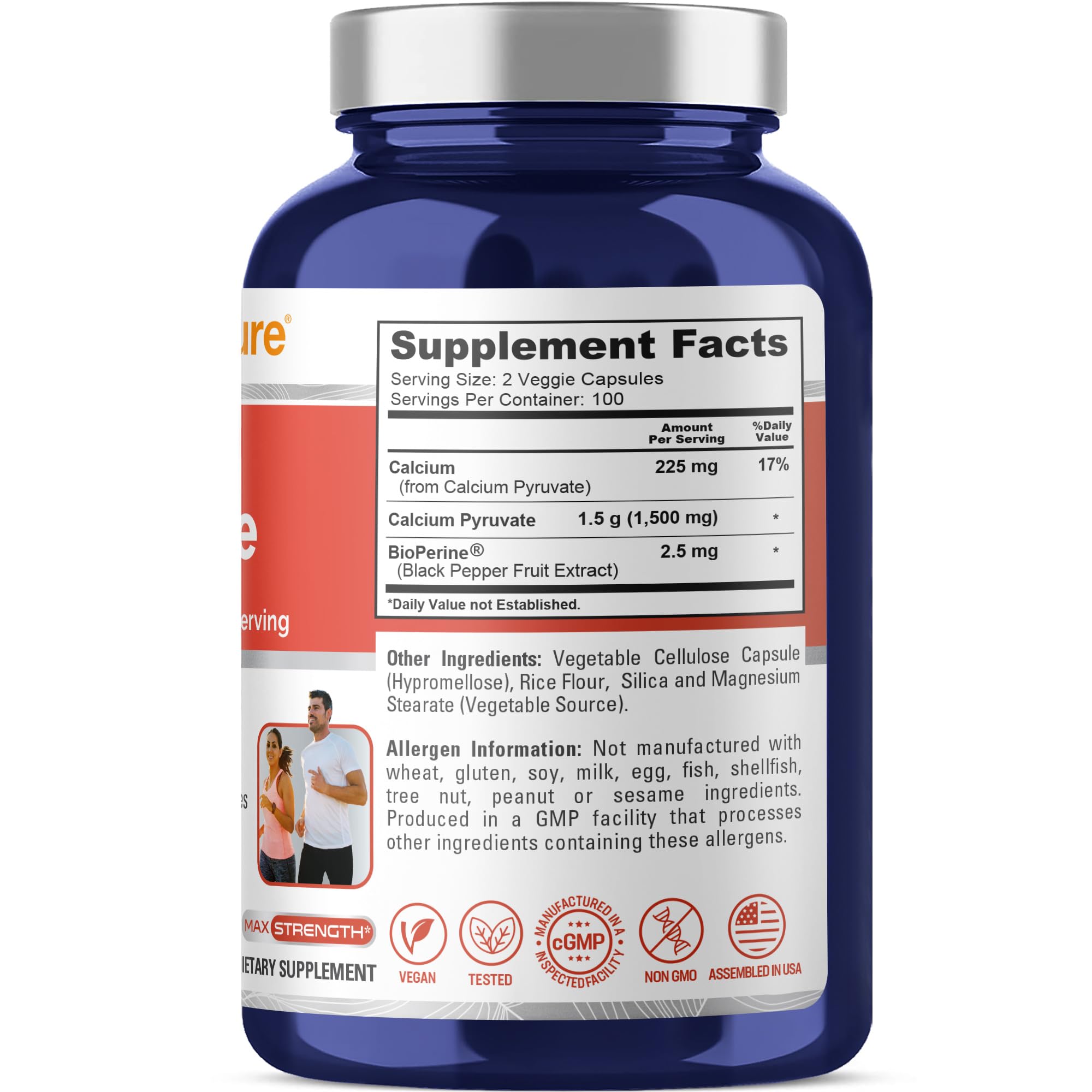 NusaPure Calcium Pyruvate - Suitable for Vegetarian/Vegan, Non - GMO - 1500 mg - 200 Capsules NusaPure uk supplements