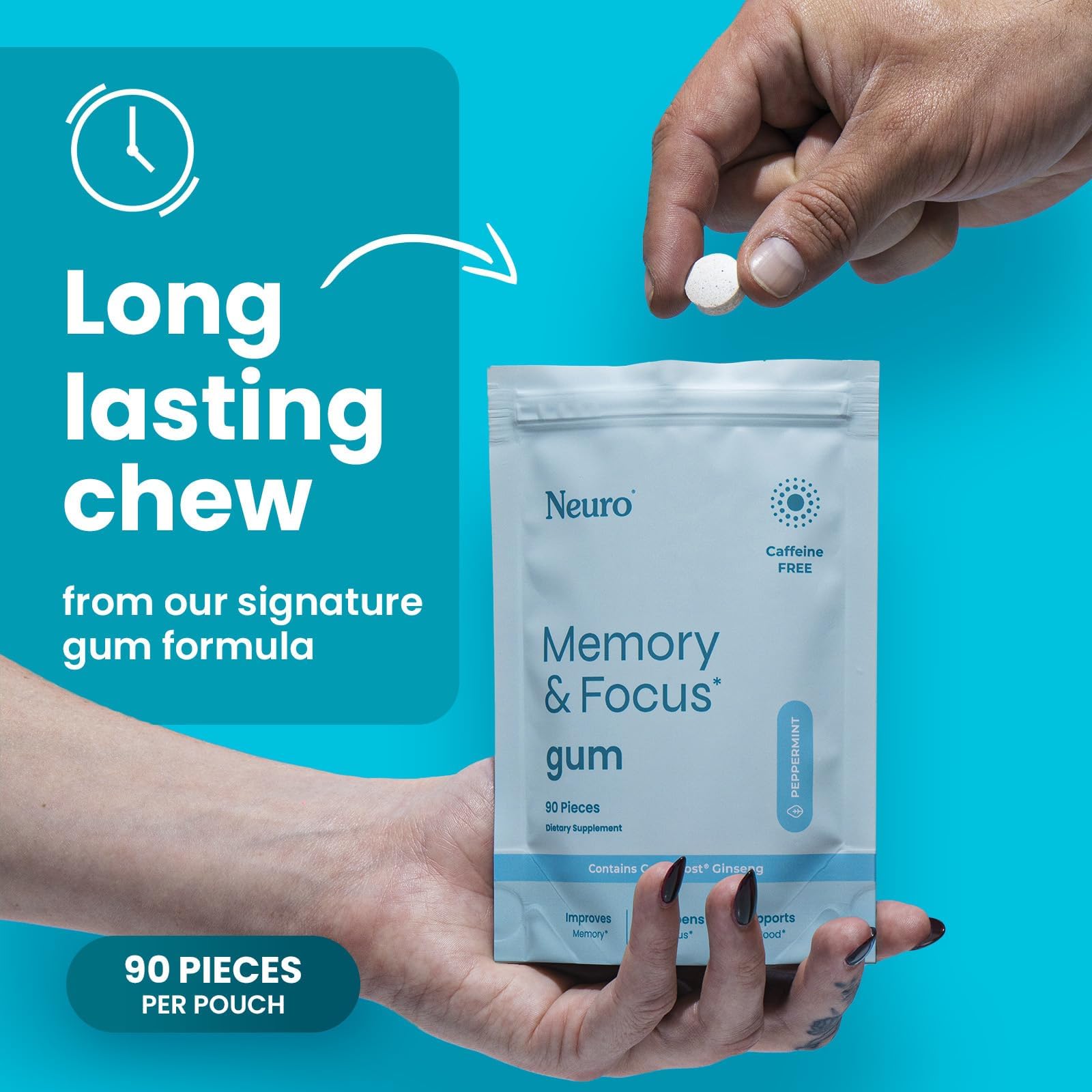 Neuro Memory & Focus Gum - Nootropic Gum with Vitamin B12, Vitamin B6, L-Theanine & Ginseng Extract - Natural Brain Support Supplement - Vegan, Caffeine & Sugar Free Chews - Peppermint, 90 ct Neuro uk supplements