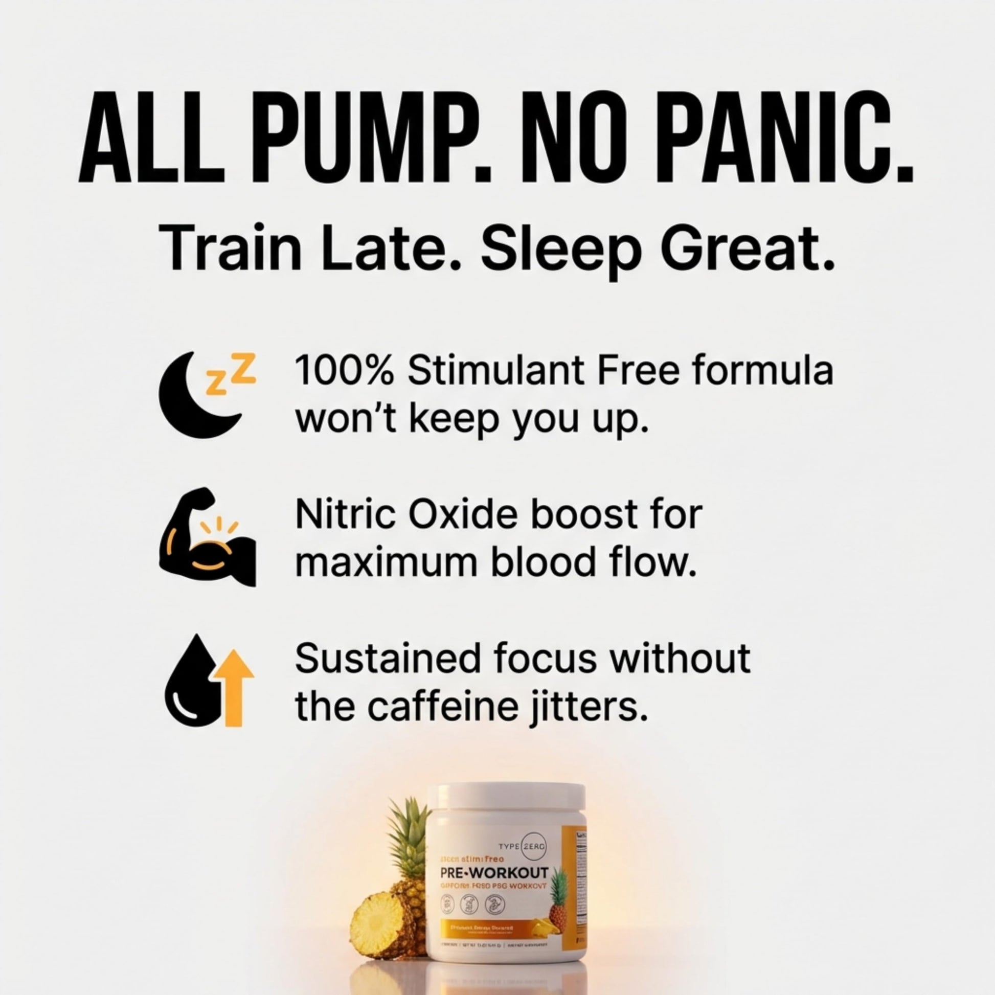 Type Zero Clean Stim Free Pre Workout Powder + Nitric Oxide Booster with L-Citrulline Malate, Arginine AKG, Beta Alanine - Caffeine & Stimulant Free - Pineapple Mango Flavor, 21 Servings Type Zero uk supplements