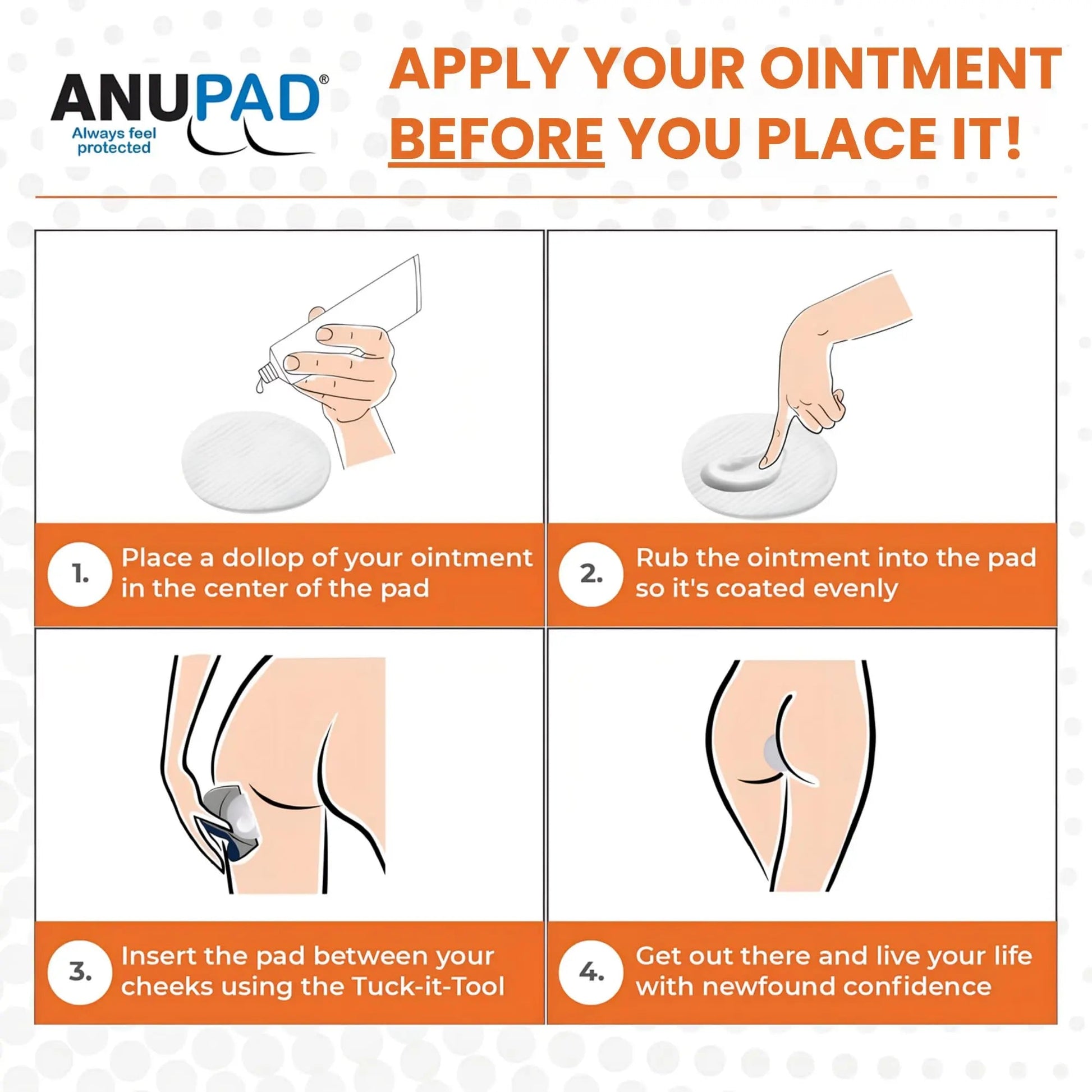 Butts Are Messy - Control The Mess. ANUPAD Premium Absorbent Pads. Confidently Handle Bowel Leakage, Bleeding Hemorrhoids, And The Mess Hemorrhoid Ointments Make. ANUPAD uk supplements