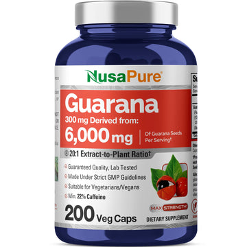 NusaPure Guarana Extract 20:1 Extract, 300 mg Equivalent to 6,000 mg per Veggie Caps 200 Count (Non-GMO, Vegan) NusaPure uk supplements