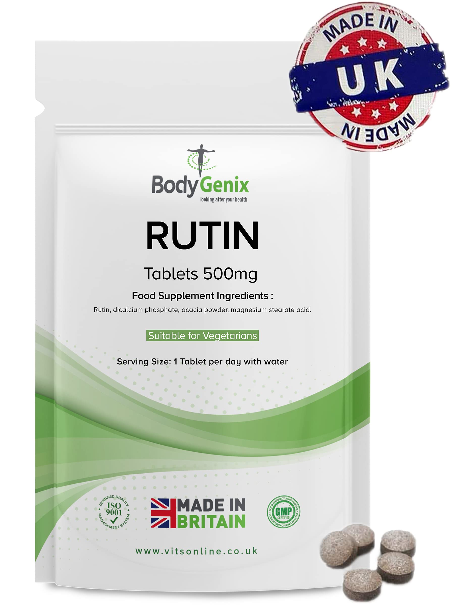 Bodygenix Rutin 500mg Tablets CAPILLARIES, VARICOSE Veins, Hemorrhoids Veg Friendly Bodygenix uk supplements