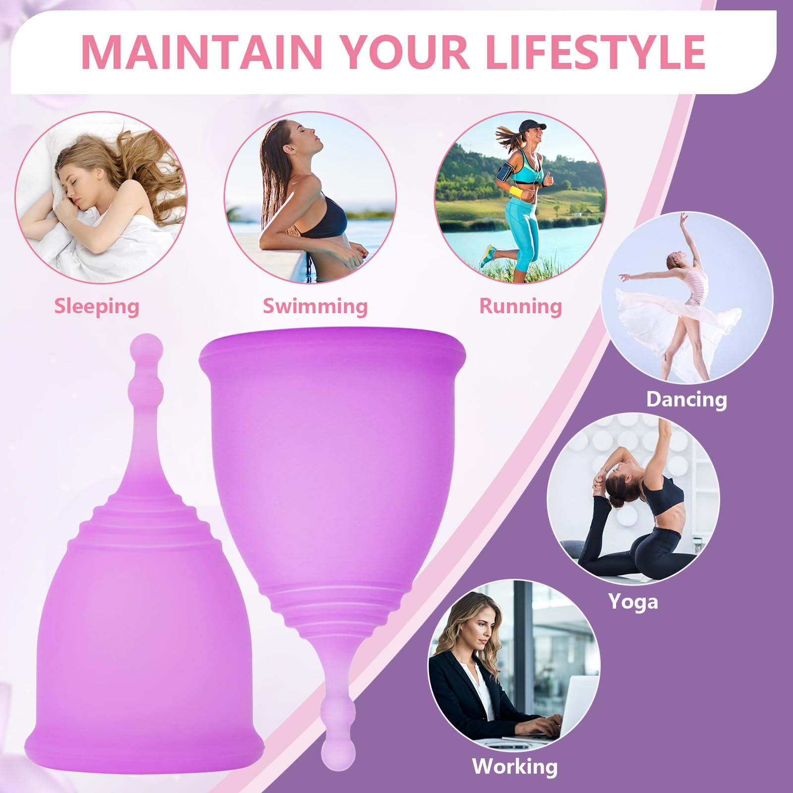 AURUZA Menstrual Cups, Set of 2 Reusable Period Cups Kit for Girls & Women, Silicone Soft Cups AURUZA uk supplements