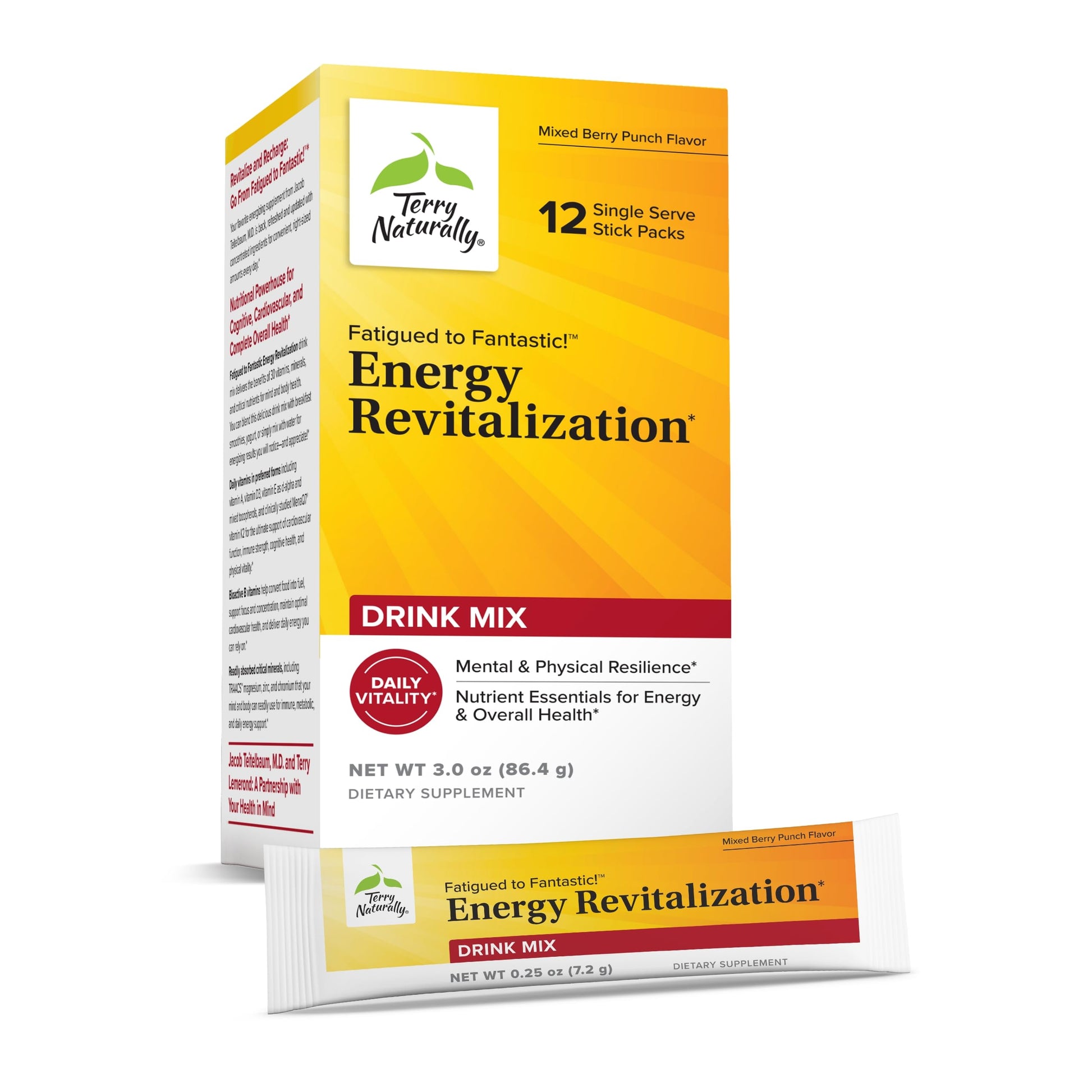 Terry Naturally Fatigued to Fantastic Energy Revitalization - Drink Mix for Energy with L-Tyrosine, Vitamins A, D3, E & B - Supports Heart Health - 12 Individual Packets (12 Servings) Terry Naturally uk supplements