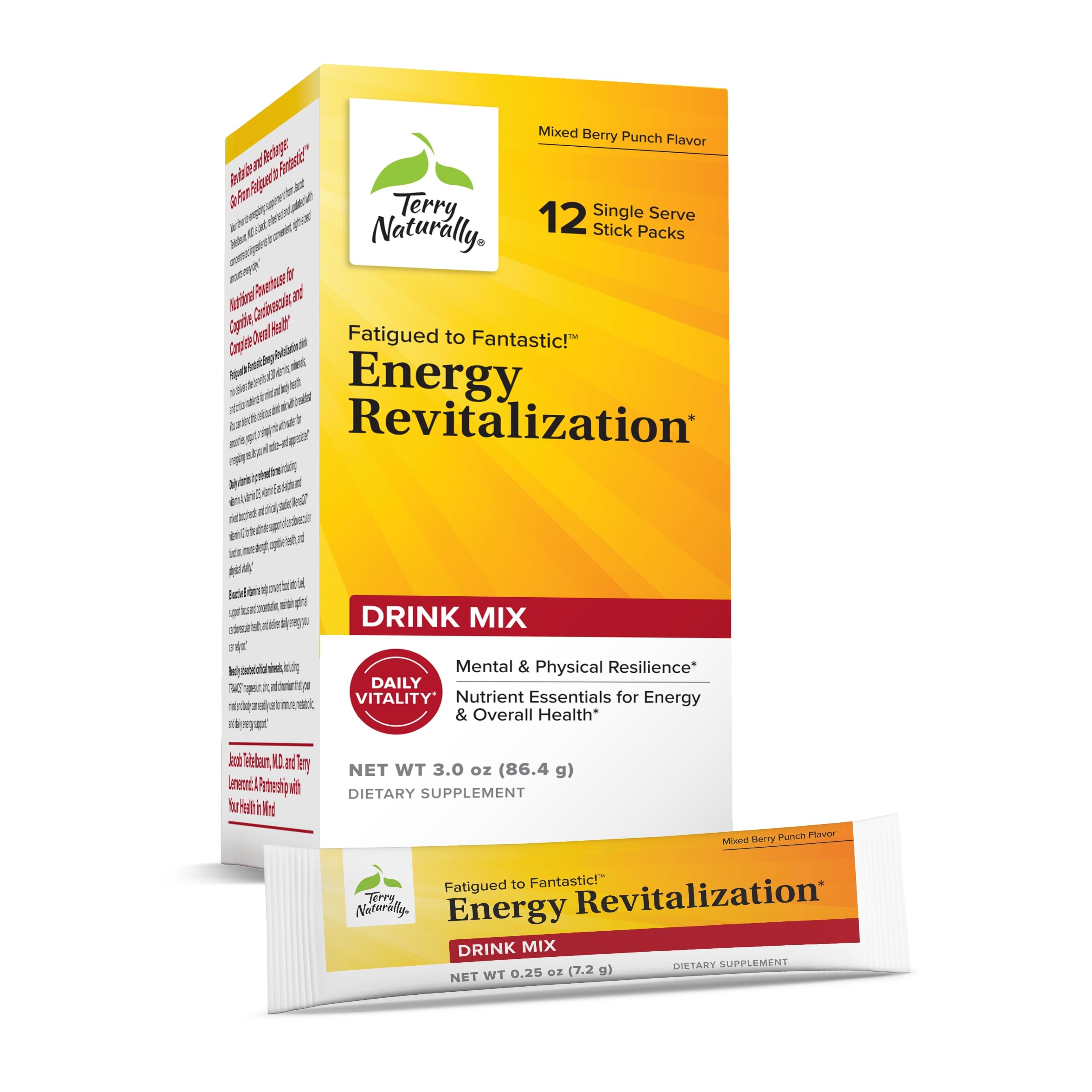 Terry Naturally Fatigued to Fantastic Energy Revitalization - Drink Mix for Energy with L-Tyrosine, Vitamins A, D3, E & B - Supports Heart Health - 12 Individual Packets (12 Servings) Terry Naturally uk supplements
