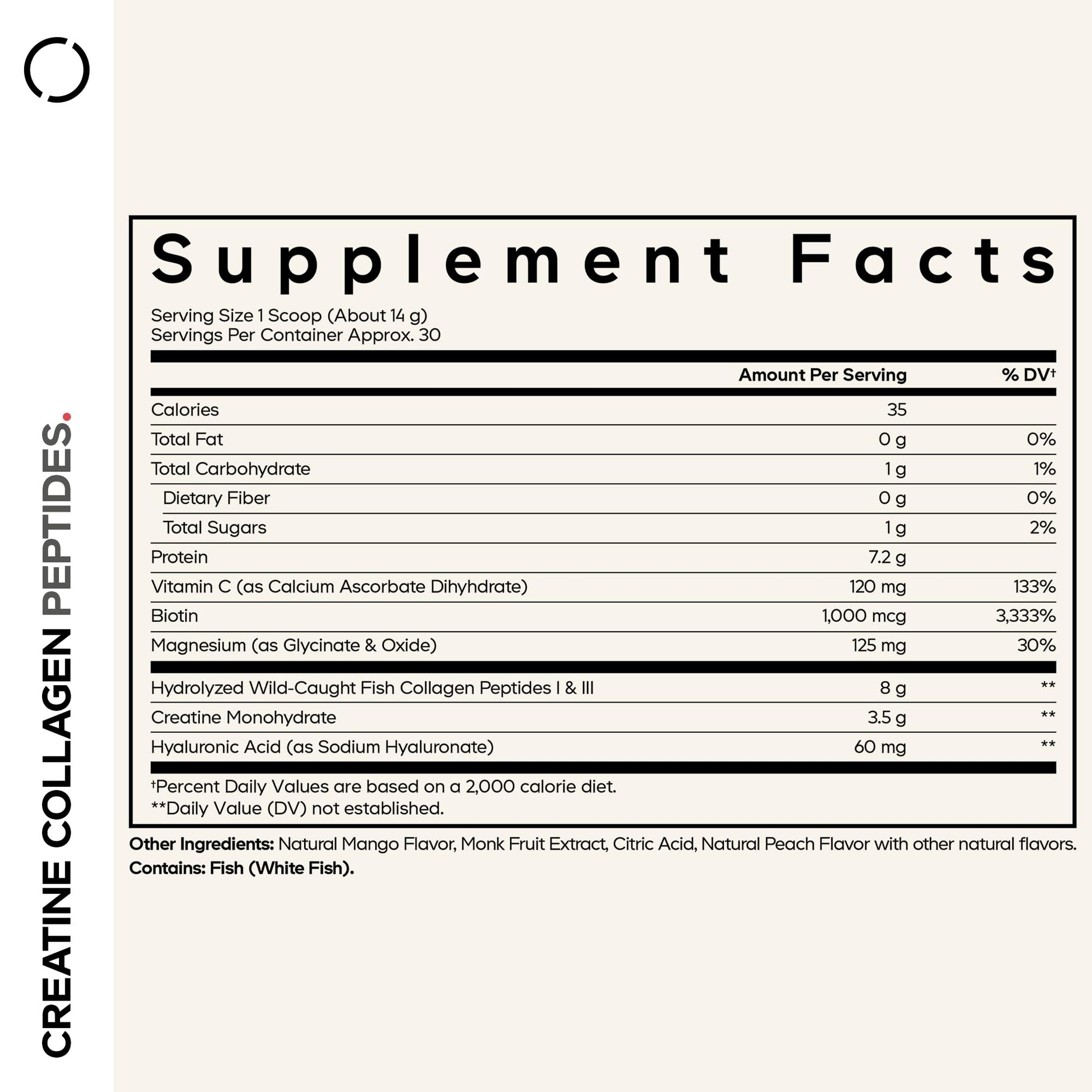 Codeage Creatine Collagen Peptides - Creatine Monohydrate Powder Supplement, Wild-Caught Marine Collagen, Biotin, Magnesium, Vitamin C, Hyaluronic Acid - Mango Flavored - Non-GMO - 15 Oz Codeage uk supplements