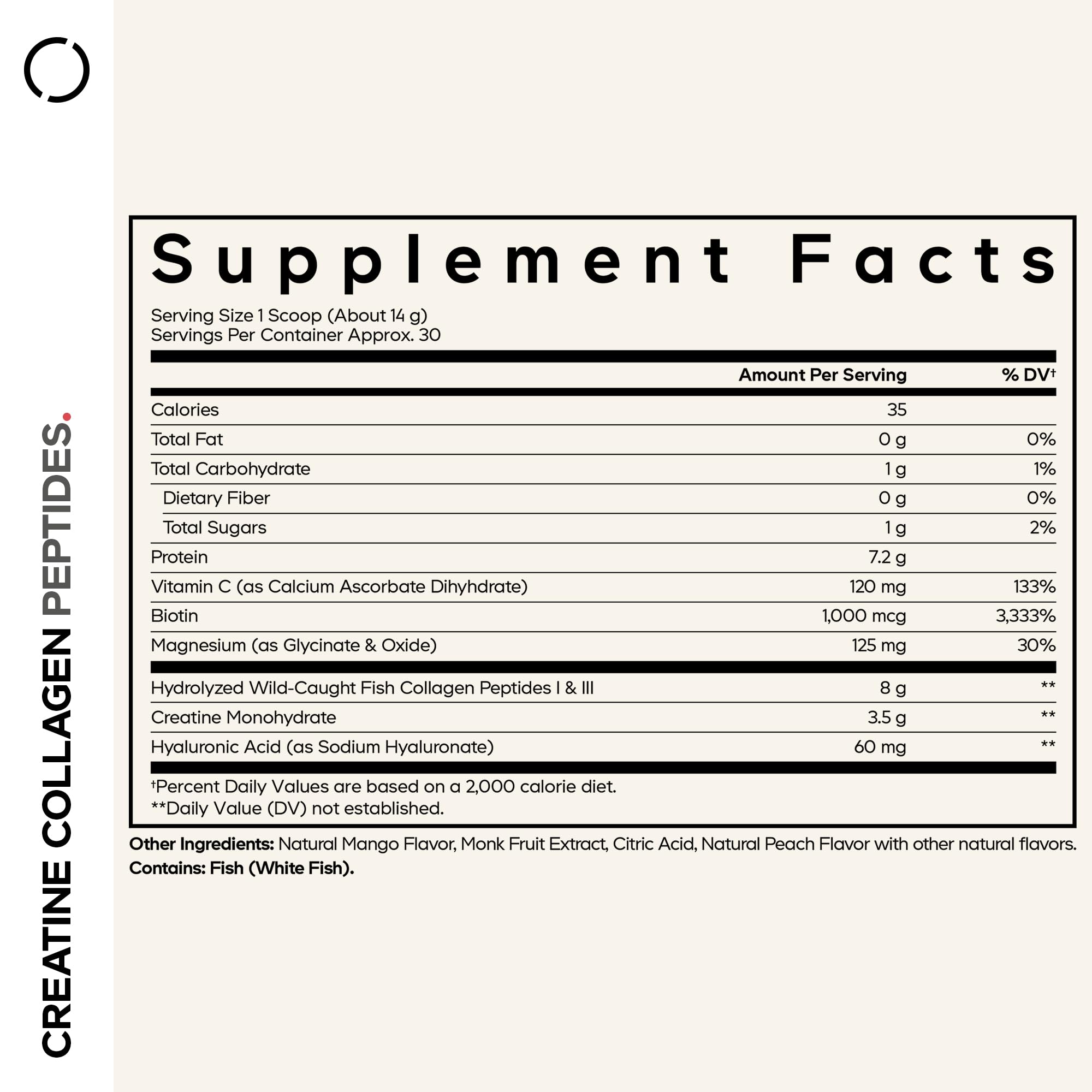 Codeage Creatine Collagen Peptides - Creatine Monohydrate Powder Supplement, Wild-Caught Marine Collagen, Biotin, Magnesium, Vitamin C, Hyaluronic Acid - Mango Flavored - Non-GMO - 15 Oz Codeage uk supplements