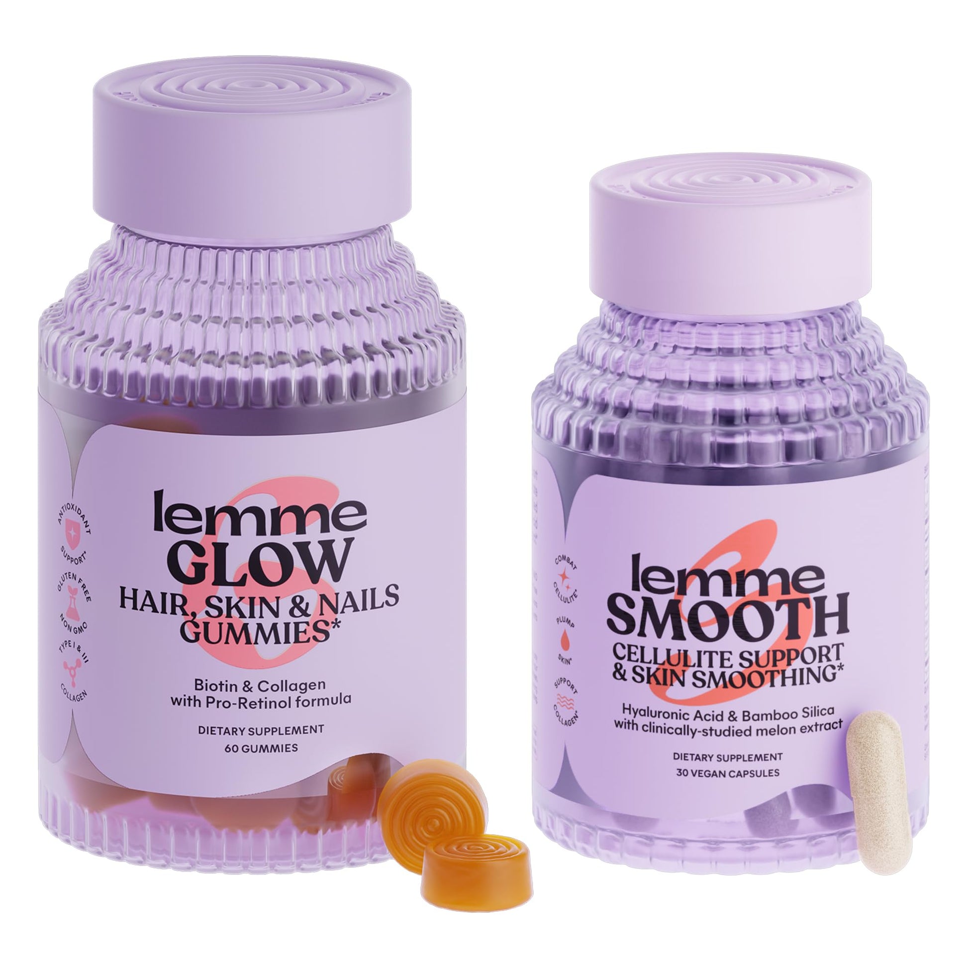Lemme Glow Collagen Hair Gummies for Strong, Thick Hair & Reduced Shedding Smooth Anti Cellulite Capsules for Women, Smooth Legs & Thighs, Reduce Cellulite & Crepey Skin Bundle Lemme uk supplements