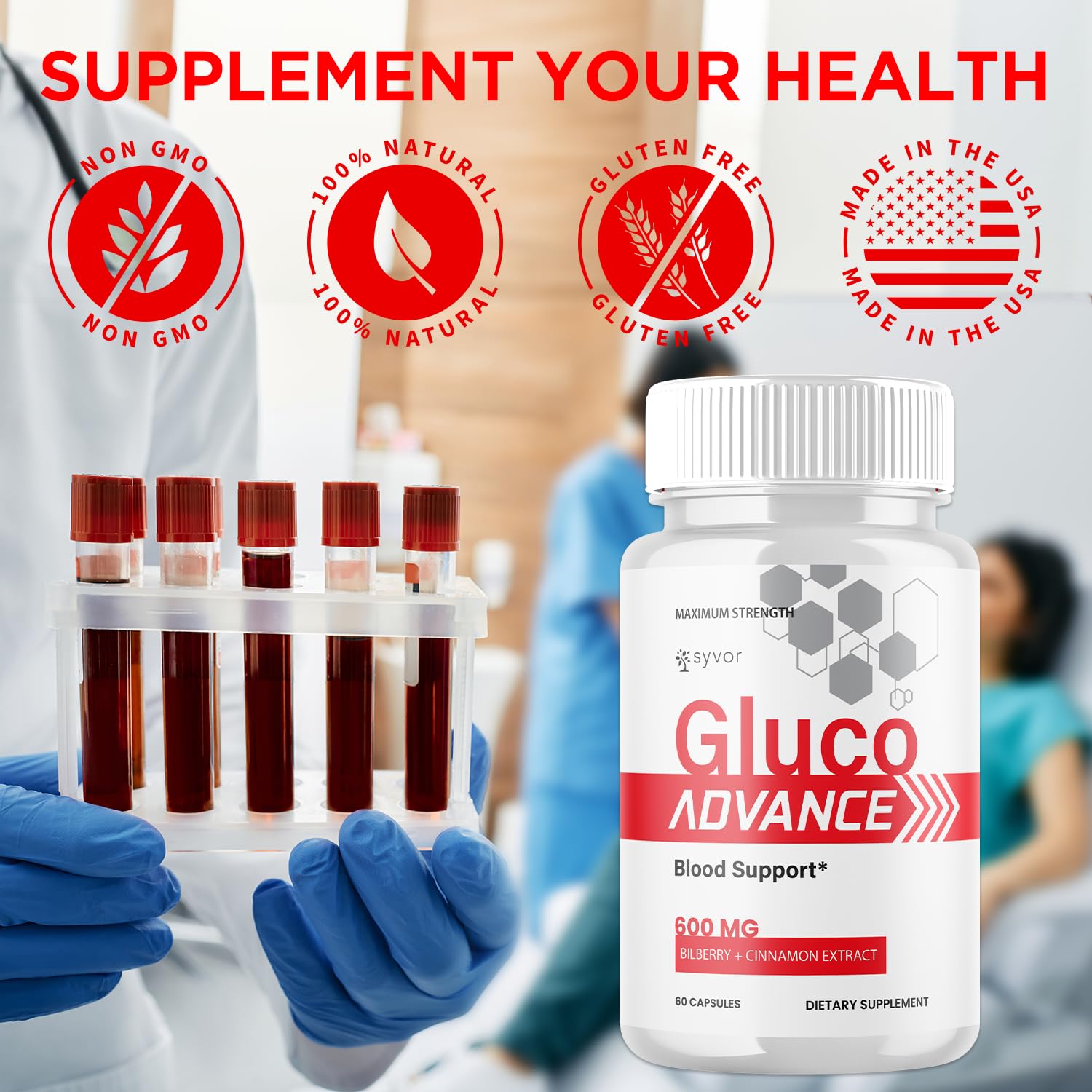 (2 Pack) Gluco Advance Capsules, Official GlucoAdvance Supplement Pills with All Natural Ingredients, Advanced Formula Supplement with Maximum Strength Support Vitamins for Women & Men (120 Capsules) Syvor uk supplements