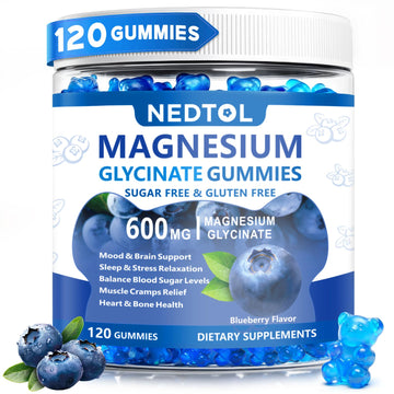 Nedtol Magnesium Glycinate Gummies 600mg, Sugar Free Magnesium Potassium Supplement for Adults with Magnesium L-Threonate, Vitamin D, B6,and CoQ10 for Sleep, Body Support and Relaxation,120 Count Nedtol uk supplements