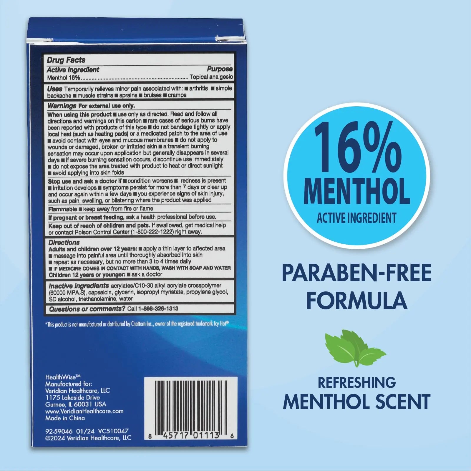 HealthWise 16% Menthol Roll-On | Cold Hot Sensation | Pain Relief Liquid | 2.5 oz. 73 mL | Non-Greasy Formula | Immediate Penetrating Action | Topical Analgesic HealthWise uk supplements