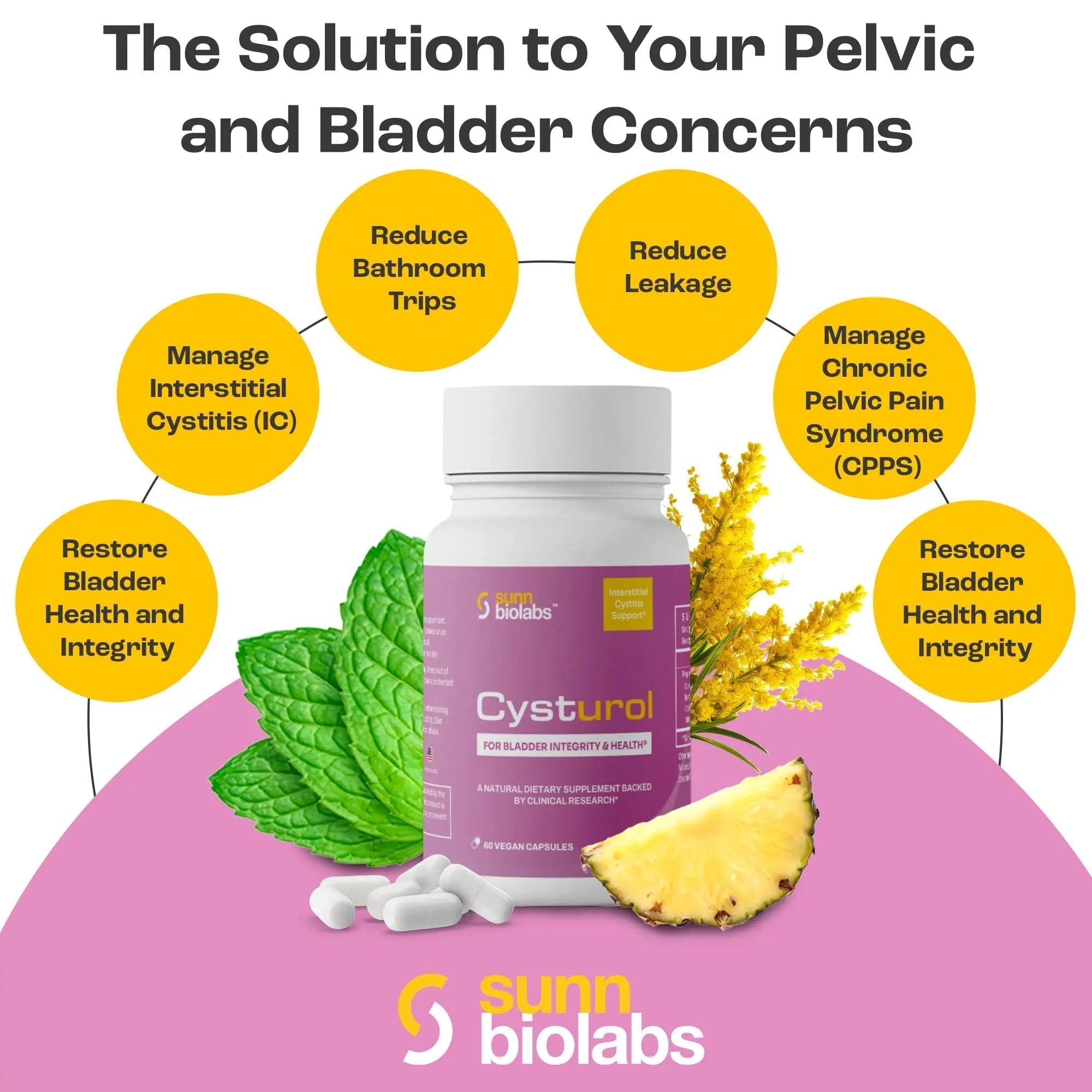 CYSTUROL® Bladder Support Supplement | Interstitial Cystitis (IC) | Bladder Pain | Urinary Tract Health | Clinically Studied Formula for Bladder Inflammation, UTI, Mast Cell Support & Urinary Urgency SUNN BIOLABS uk supplements