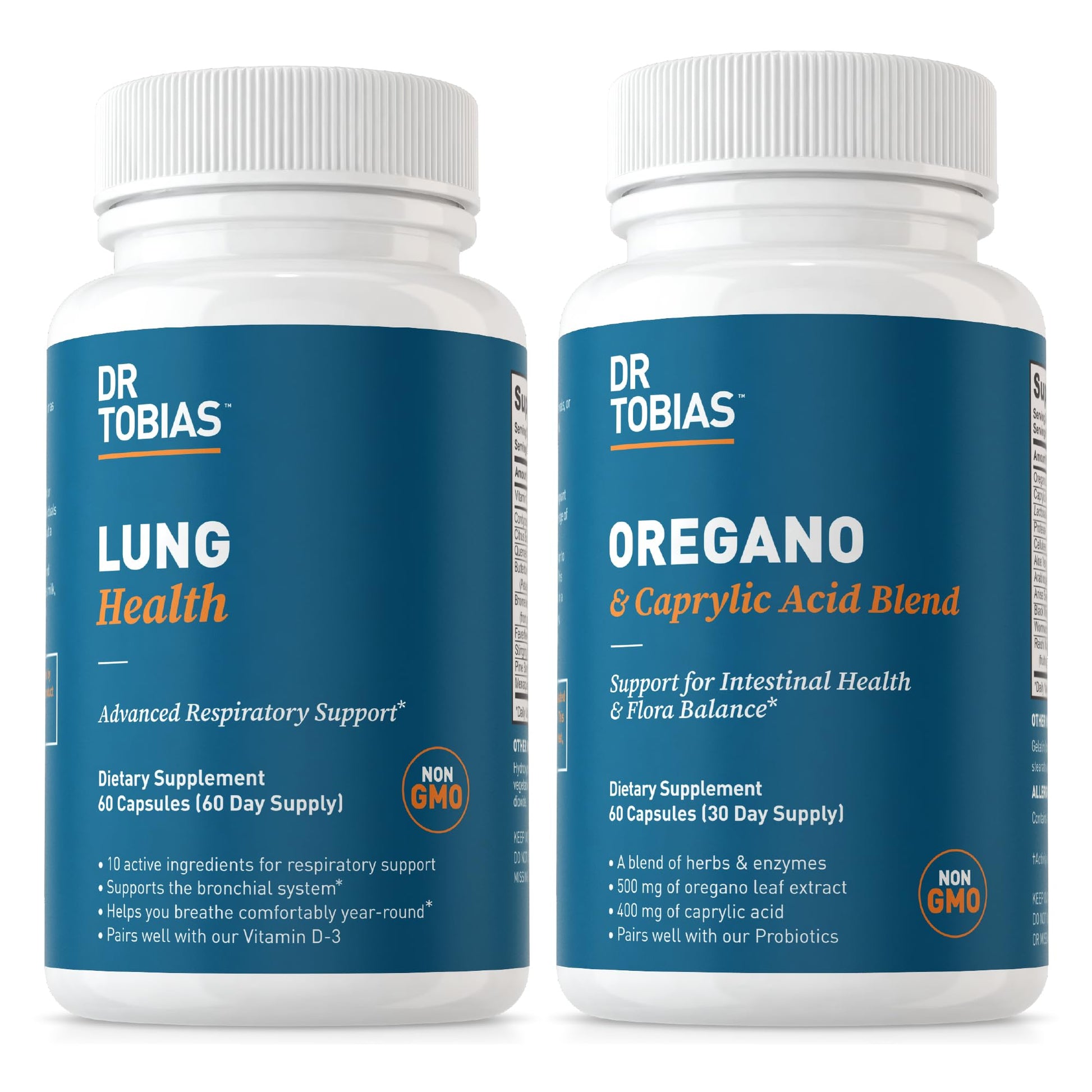 Dr. Tobias Lung Health and Oregano & Caprylic Acid Blend, Supports Lung Cleanse & Detox, Intestinal Health, Immune Support with Prebiotics & Herbs for Women & Men Dr. Tobias uk supplements
