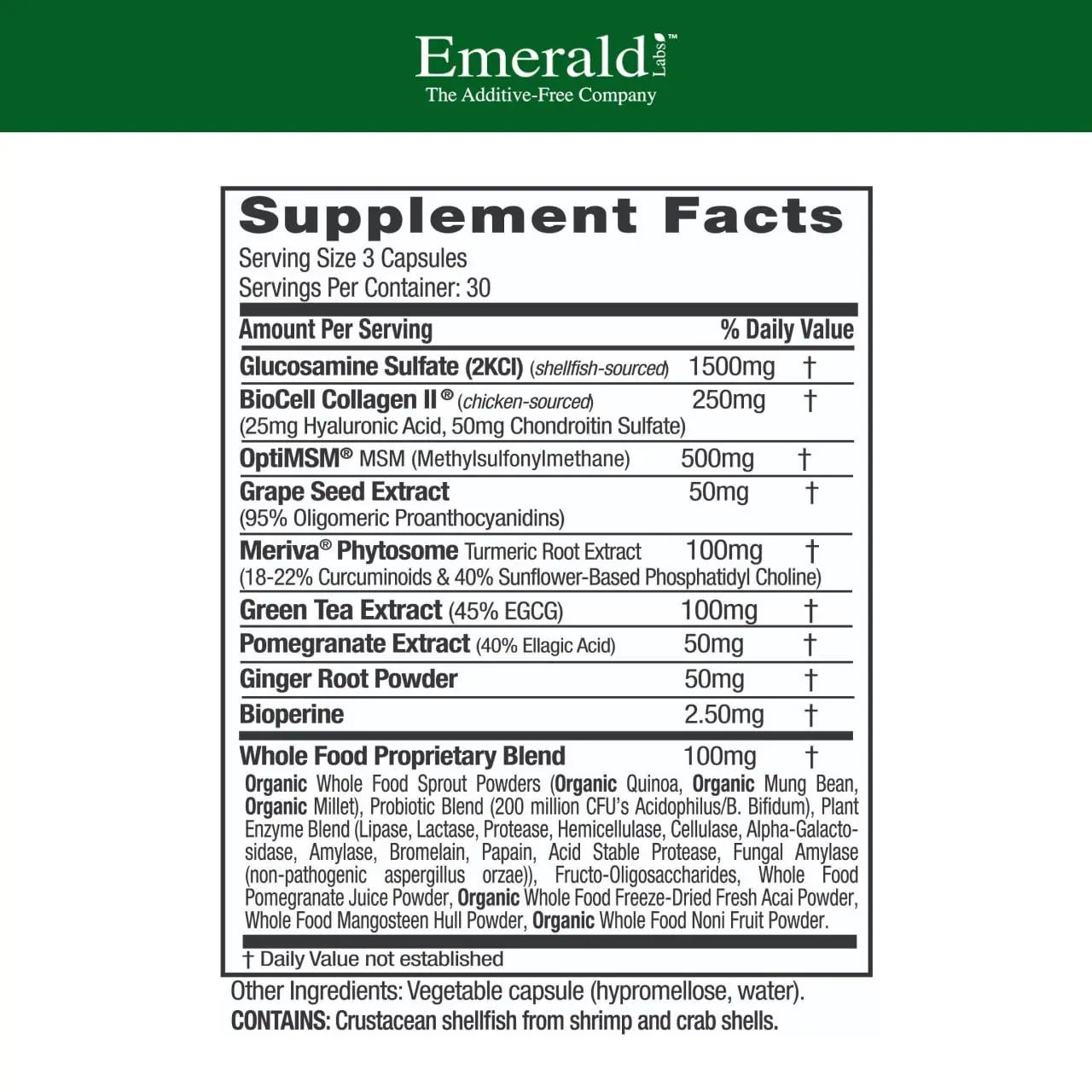 EMERALD LABS Joint Health - Biocell II Collagen, OptiMSM, Glucosamine, Meriva Turmeric Curcuminoids & More - Joint Health, Mobility & Flexibility Support* - 90 Vegetable Capsules (30-Day Supply) EMERALD LABS uk supplements