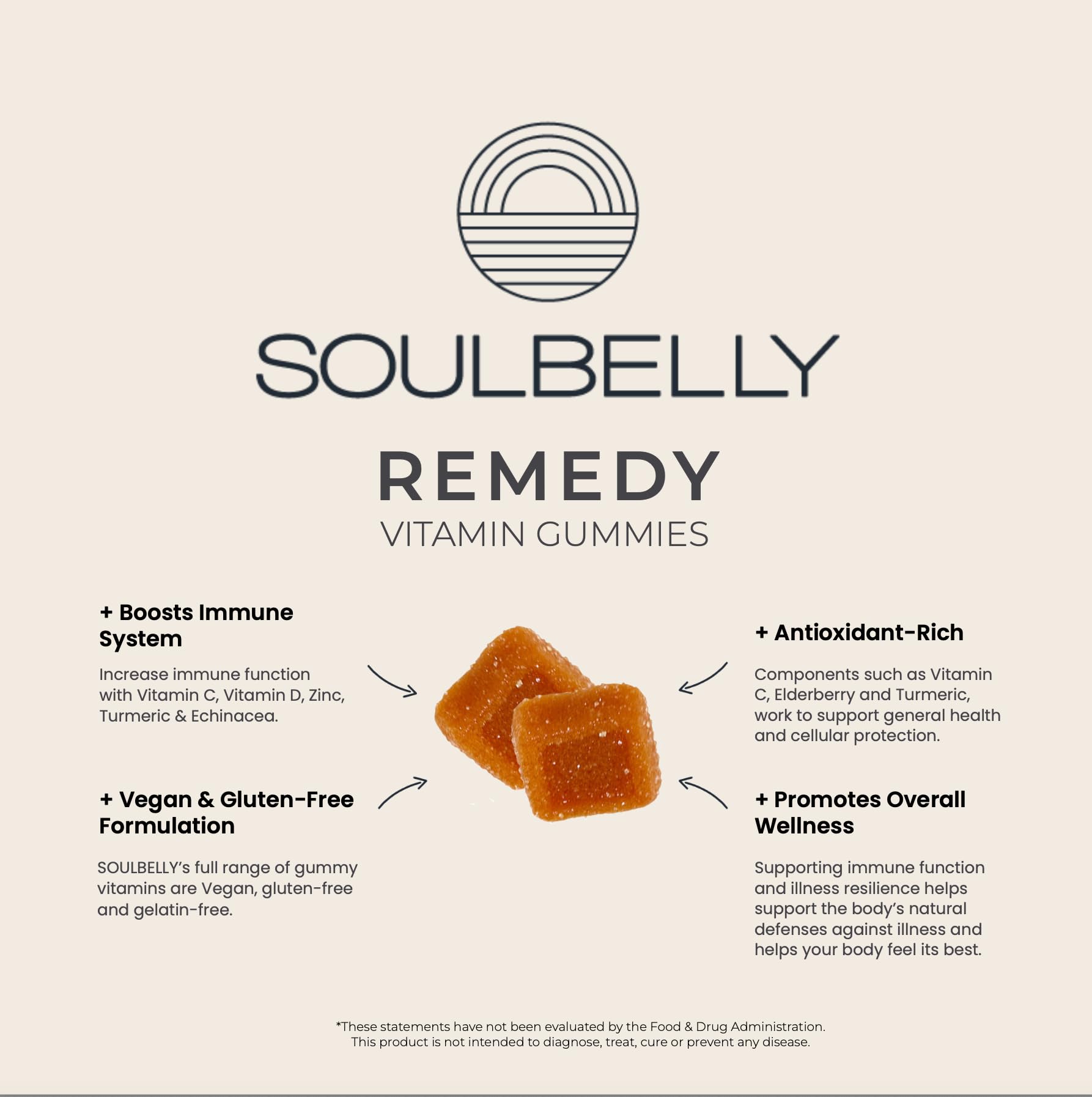 SOULBELLY Super Immunity | Remedy Vitamin Gummies for Immune Support | Vegan | Gluten-Free | Non-GMO | 60 Count SOULBELLY uk supplements