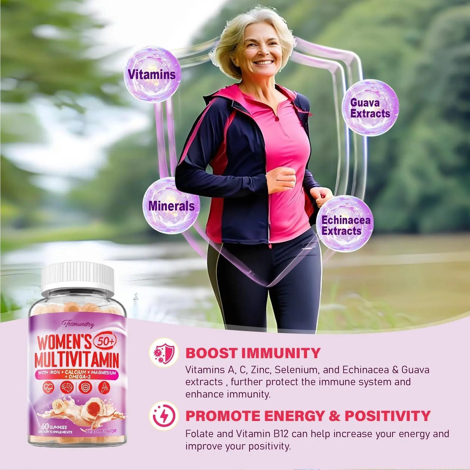 Multivitamin Gummies for Women 50 Plus - with Omega 3, Coenzyme Q10, Iron, Calcium, Zinc, Vitamin A, C, D3, E, K2, B Complex, Folate Tcemundry uk supplements