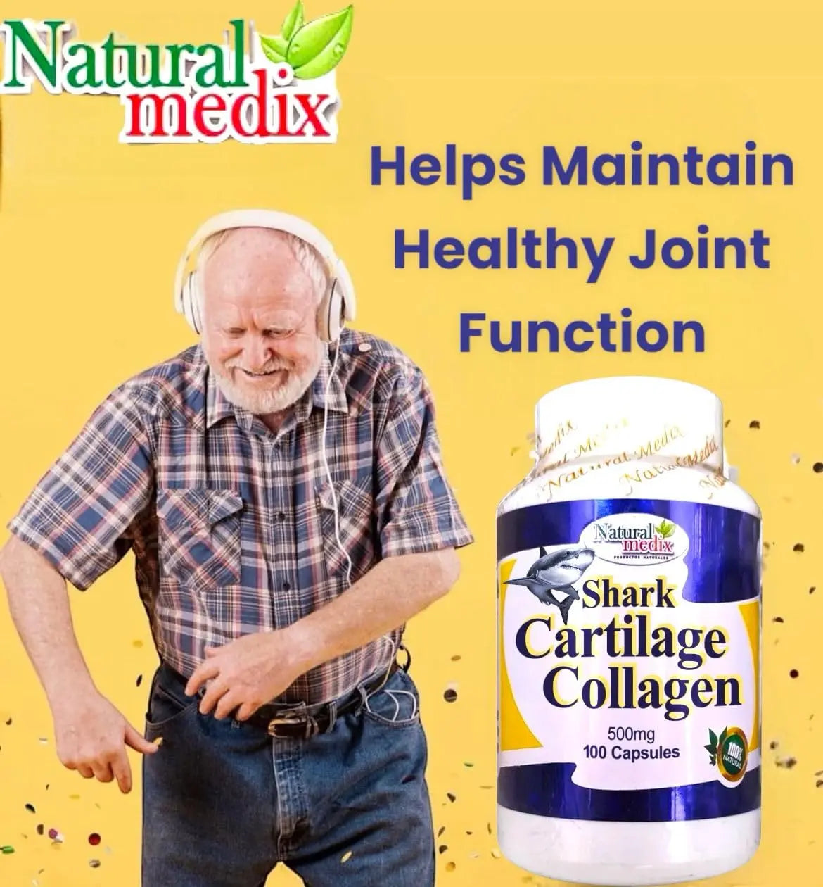 Natural medix Cartilage – Joint Support Supplement with Glucosamine, Collagen & Magnesium – 100 Caps - Cartílago de Tiburon Natural medix uk supplements