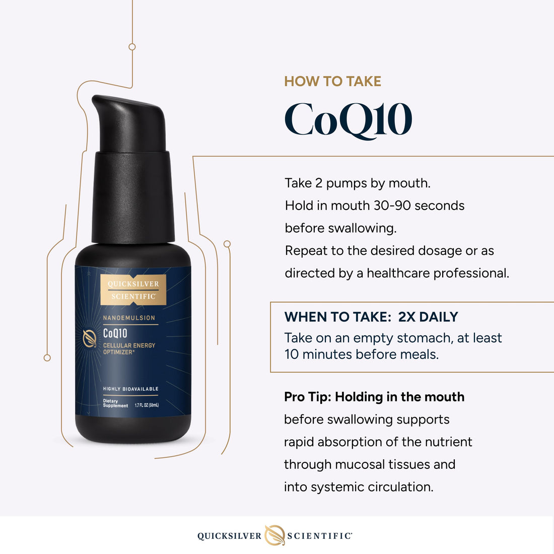 Quicksilver Scientific CoQ10 Nanoemulsion - Liposomal Coenzyme Q10 Cardiovascular Support & Cellular Energy Supplement - Fast Absorbing Liquid (1.7oz / 50ml) Quicksilver Scientific uk supplements