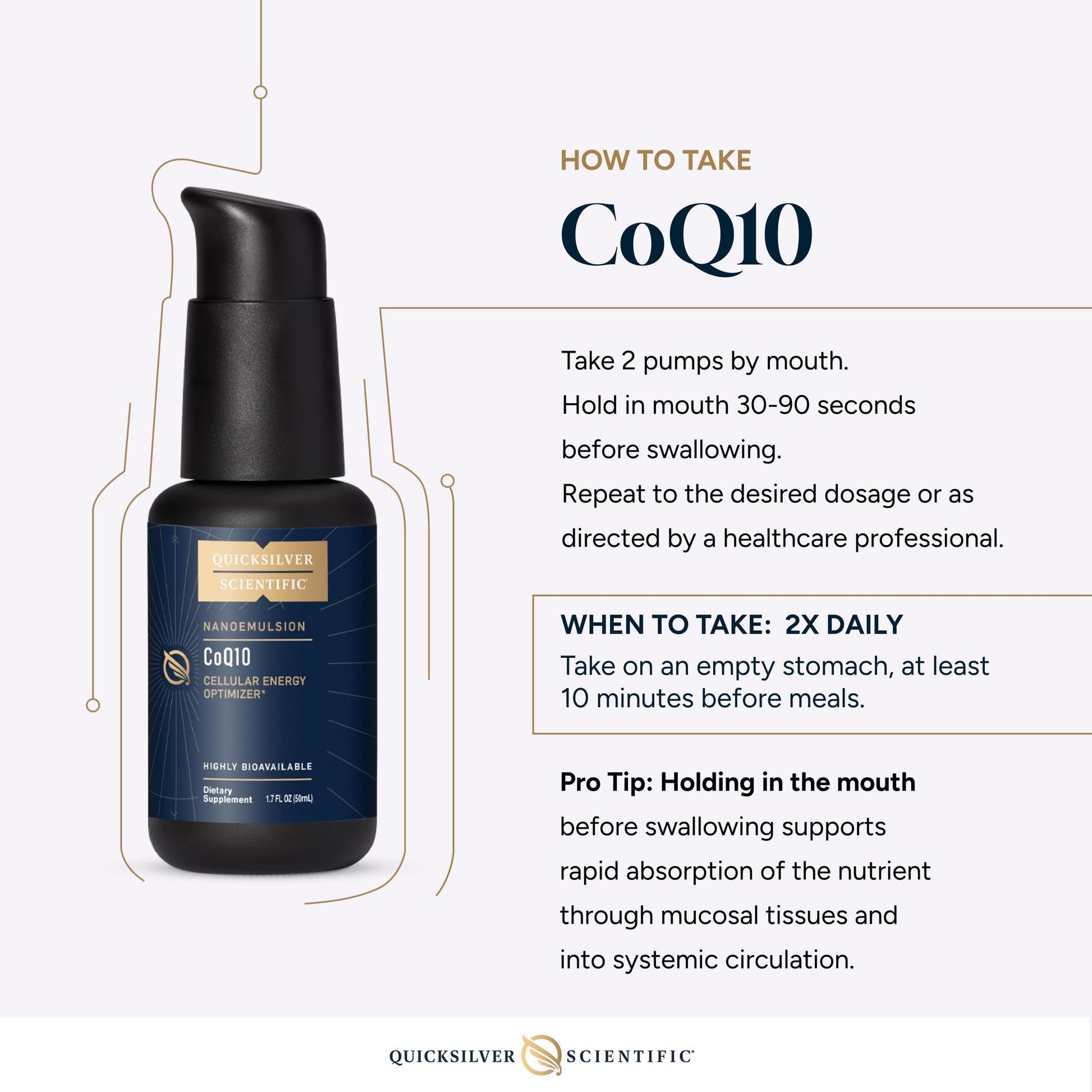 Quicksilver Scientific CoQ10 Nanoemulsion - Liposomal Coenzyme Q10 Cardiovascular Support & Cellular Energy Supplement - Fast Absorbing Liquid (1.7oz / 50ml) Quicksilver Scientific uk supplements