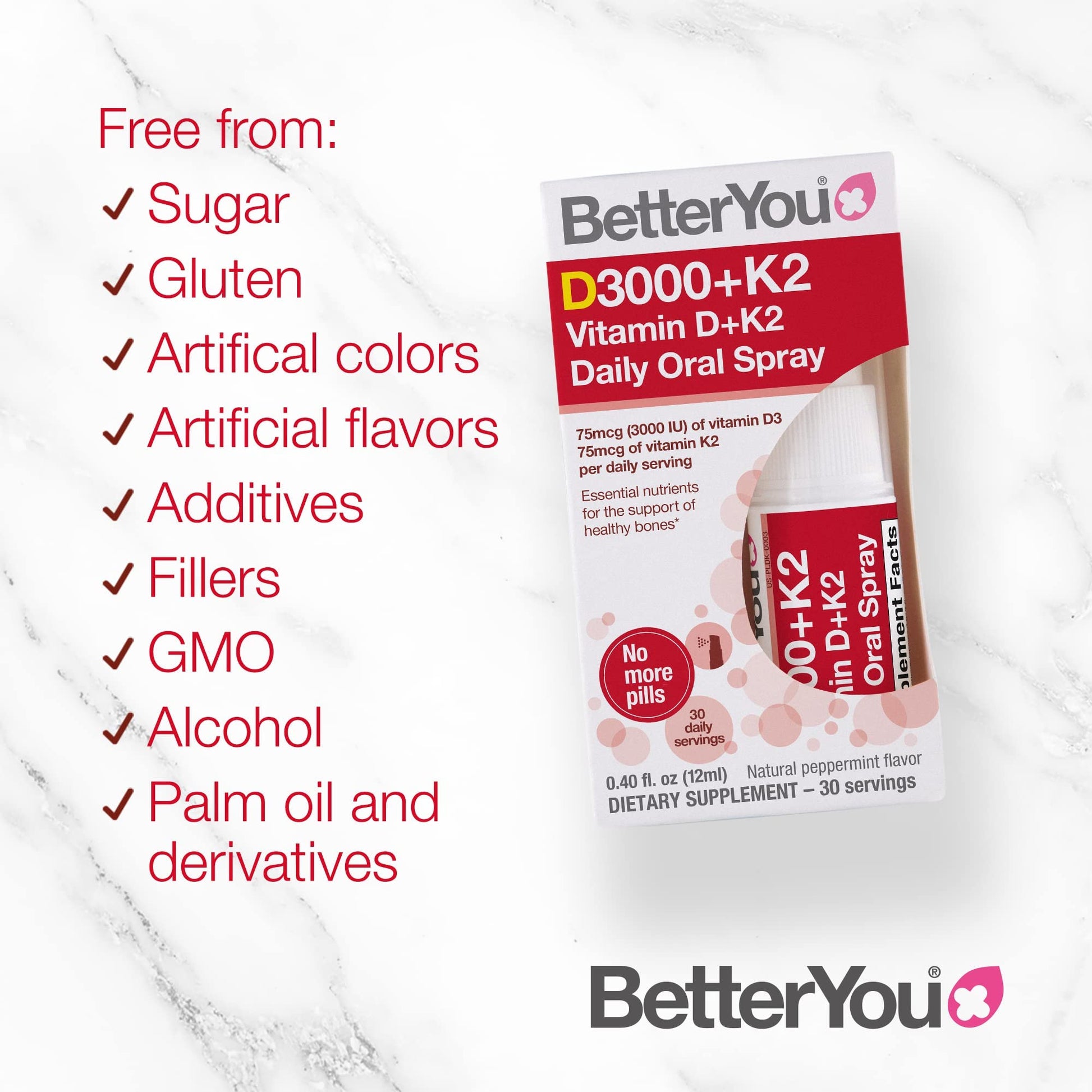 BetterYou D3000 + Vitamin D + K2 Spray 12ml BetterYou uk supplements