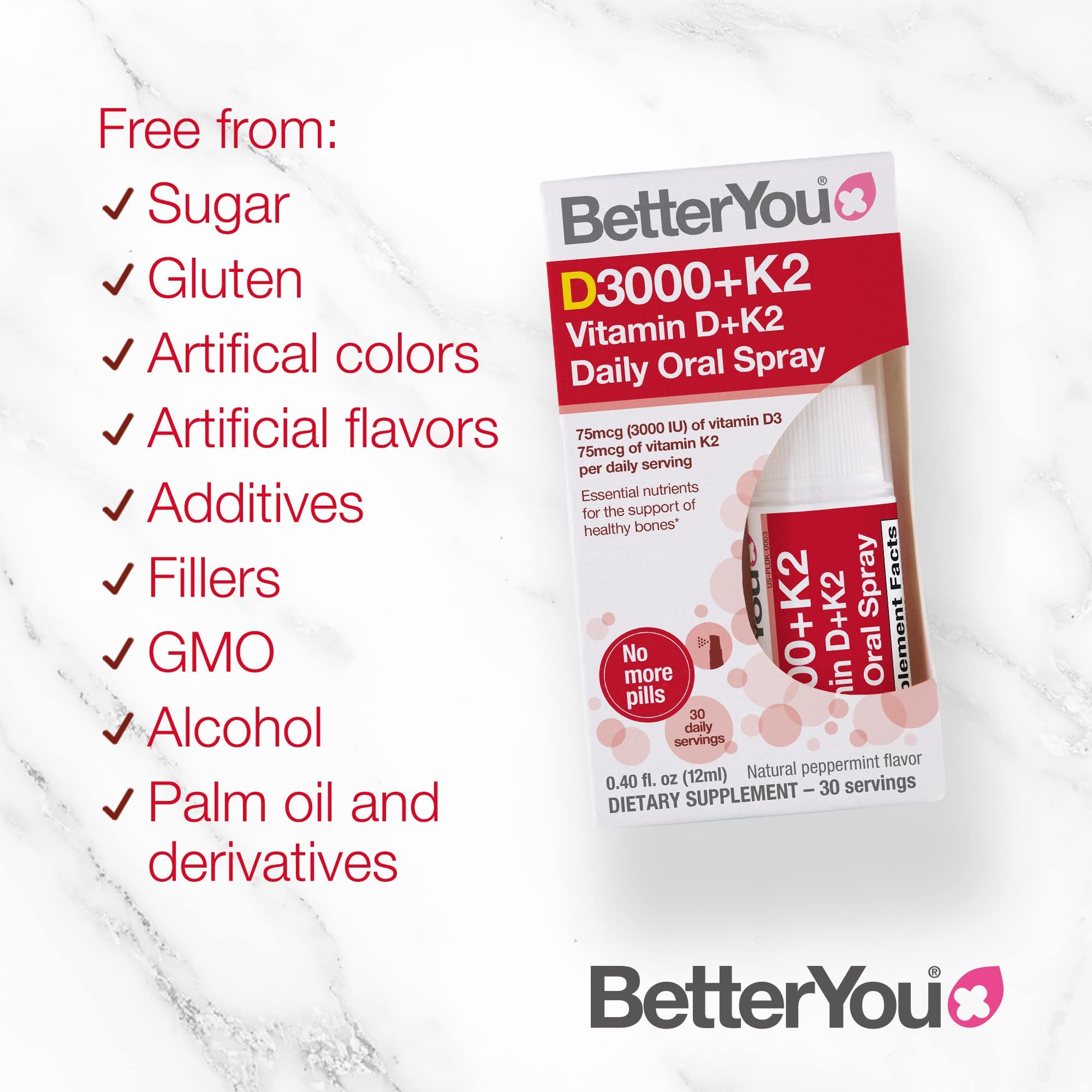 BetterYou D3000 + Vitamin D + K2 Spray 12ml BetterYou uk supplements