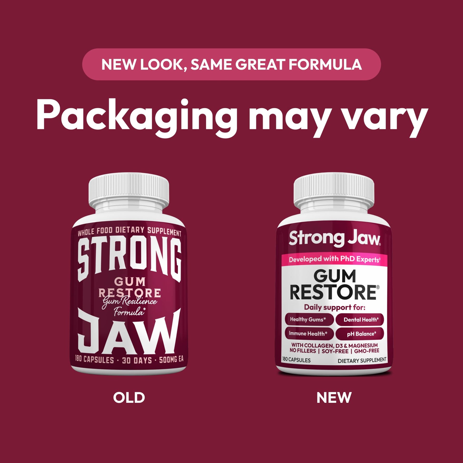Strong Jaw Gum Restore - Gum Repair for Receding Gums | Teeth Magnesium Supplements, Oral Care, Remineralizing Dental Health Vitamins for Adults | 1 Month Supply, 180 Capsules, Made in USA Strong Jaw uk supplements