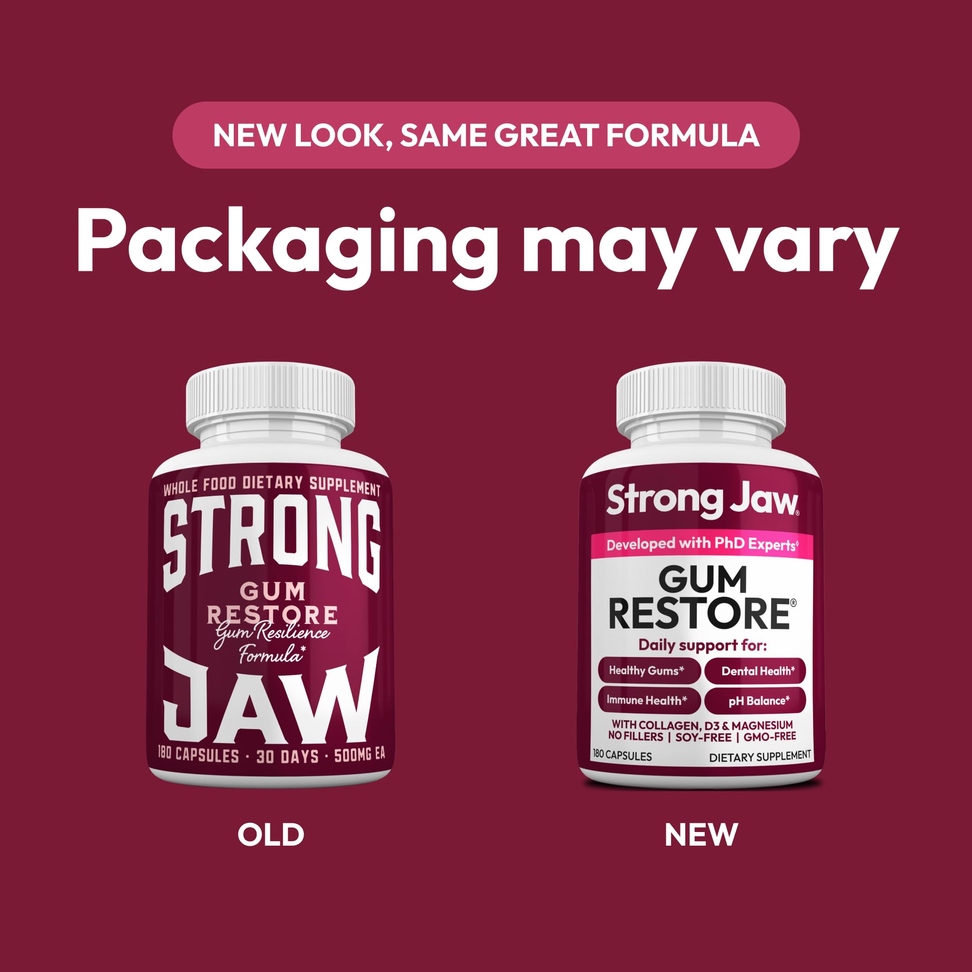 Strong Jaw Gum Restore - Gum Repair for Receding Gums | Teeth Magnesium Supplements, Oral Care, Remineralizing Dental Health Vitamins for Adults | 1 Month Supply, 180 Capsules, Made in USA Strong Jaw uk supplements