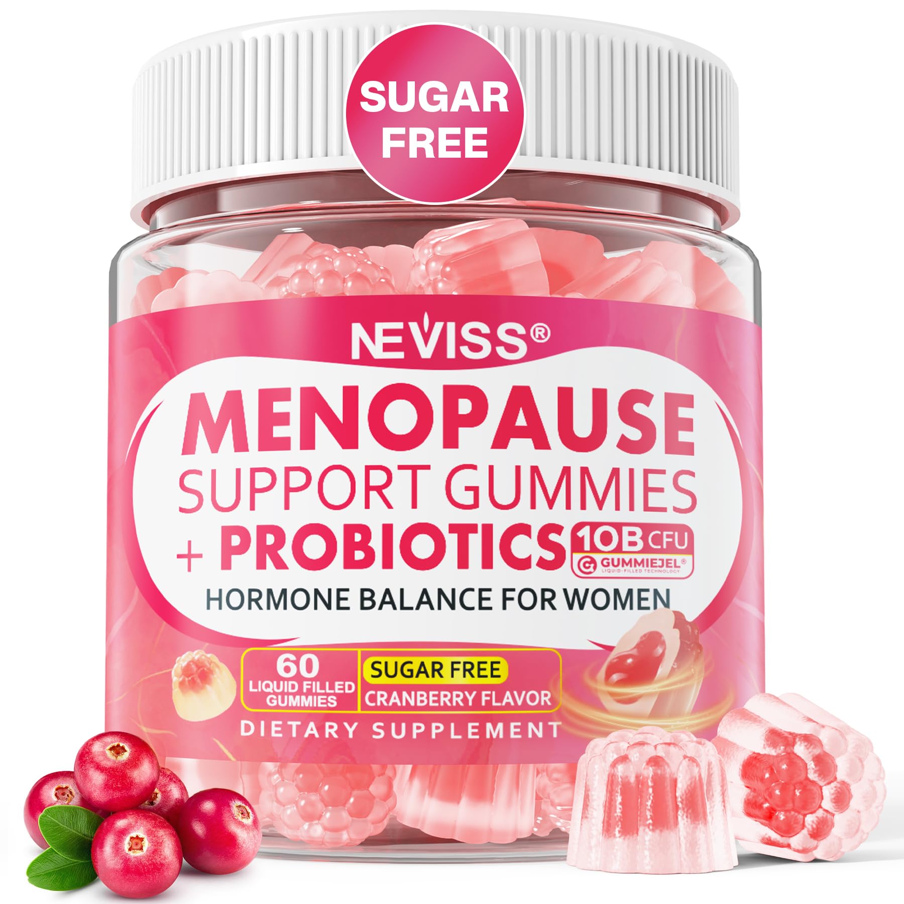 Sugar Free Menopause Supplement Gummies for Women, Menopause Probiotics (10 Billion CFU) Filled Gummy with Ashwagandha, Dong Quai & Black Cohosh for Hot Flashes, Night Sweats, Mood Swings, Gut Health NEVISS uk supplements