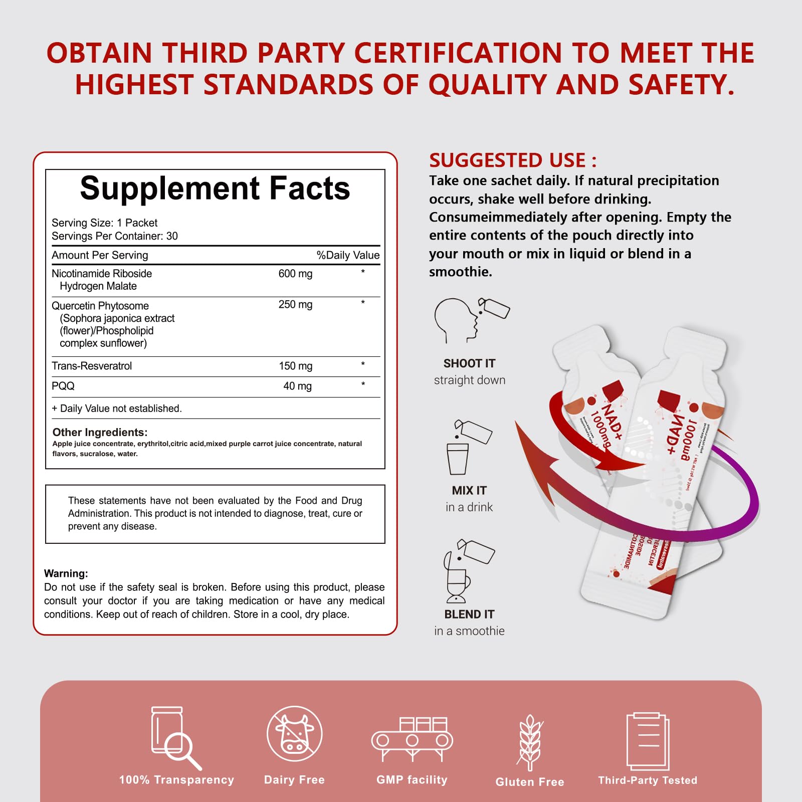 Buporai NAD Supplement 1000 mg Liquid Packets - NAD Supplements for Women & Men with Nicotinamide Riboside, Resveratrol, PQQ, Quercetin - NMNH Supplement Alternative for Anti-Aging, Energy-30 Packets Buporai uk supplements