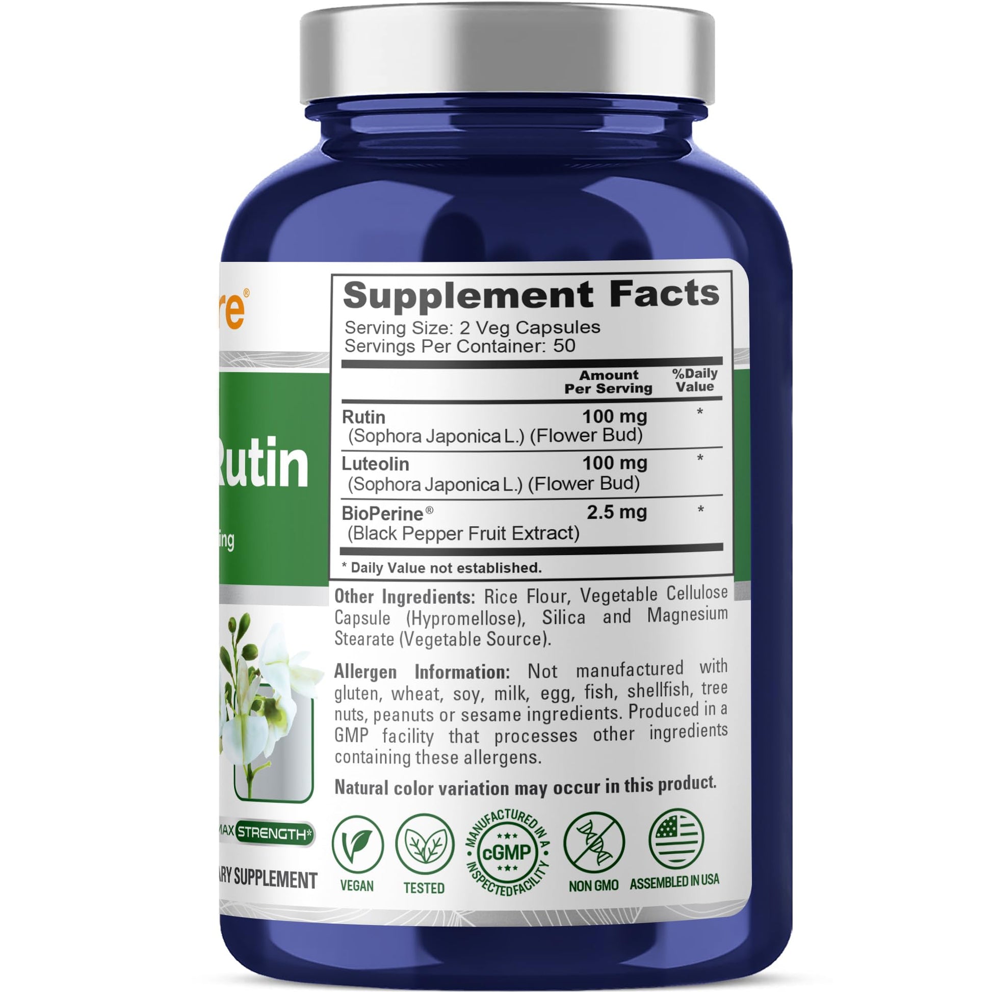 NusaPure Luteolin Complex with Rutin 200 mg | 100 Capsules | Vegetarian, Non-GMO & Vegan Flavonoid Formula NusaPure uk supplements