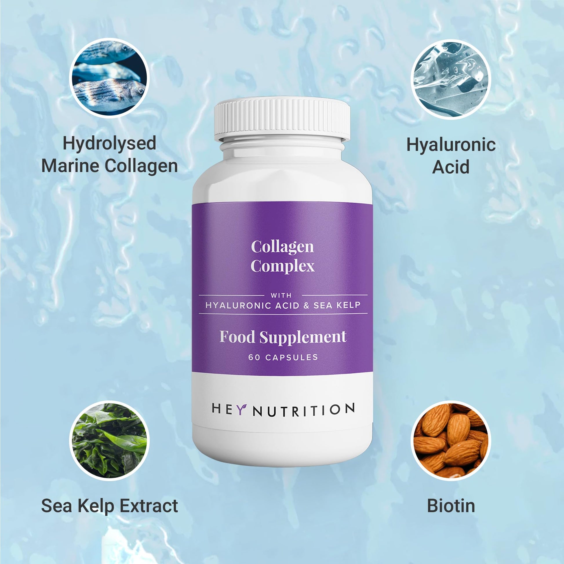 Hey Nutrition Collagen Complex Hyaluronic Acid & Sea Kelp Vitamin E, C, Biotin - Healthy Nails, Skin, Hair Joints Metabolism Hey Nutrition uk supplements