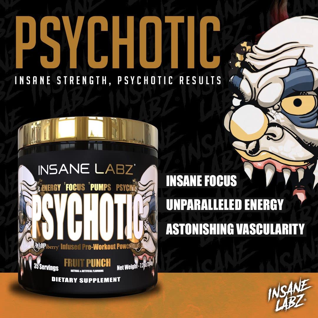 Insane Labz Psychotic Gold, High Stim Pre Workout Powder, Extreme Lasting Energy Insane Labz uk supplements