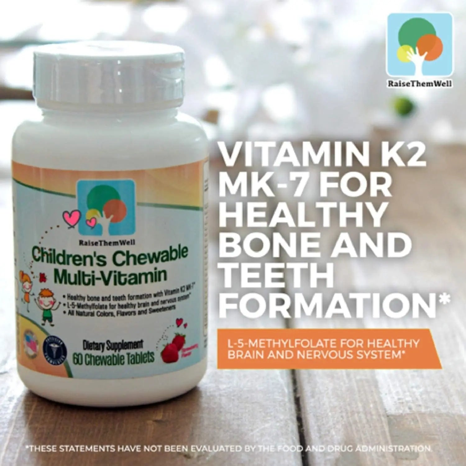 Raise Them Well Tasty Chewable Kids Multivitamin, All-Natural Colors, Flavors & Sweeteners, Daily Essential Vitamins for Children, Easy-to-Chew Vitamins, Strawberry Raise Them Well uk supplements
