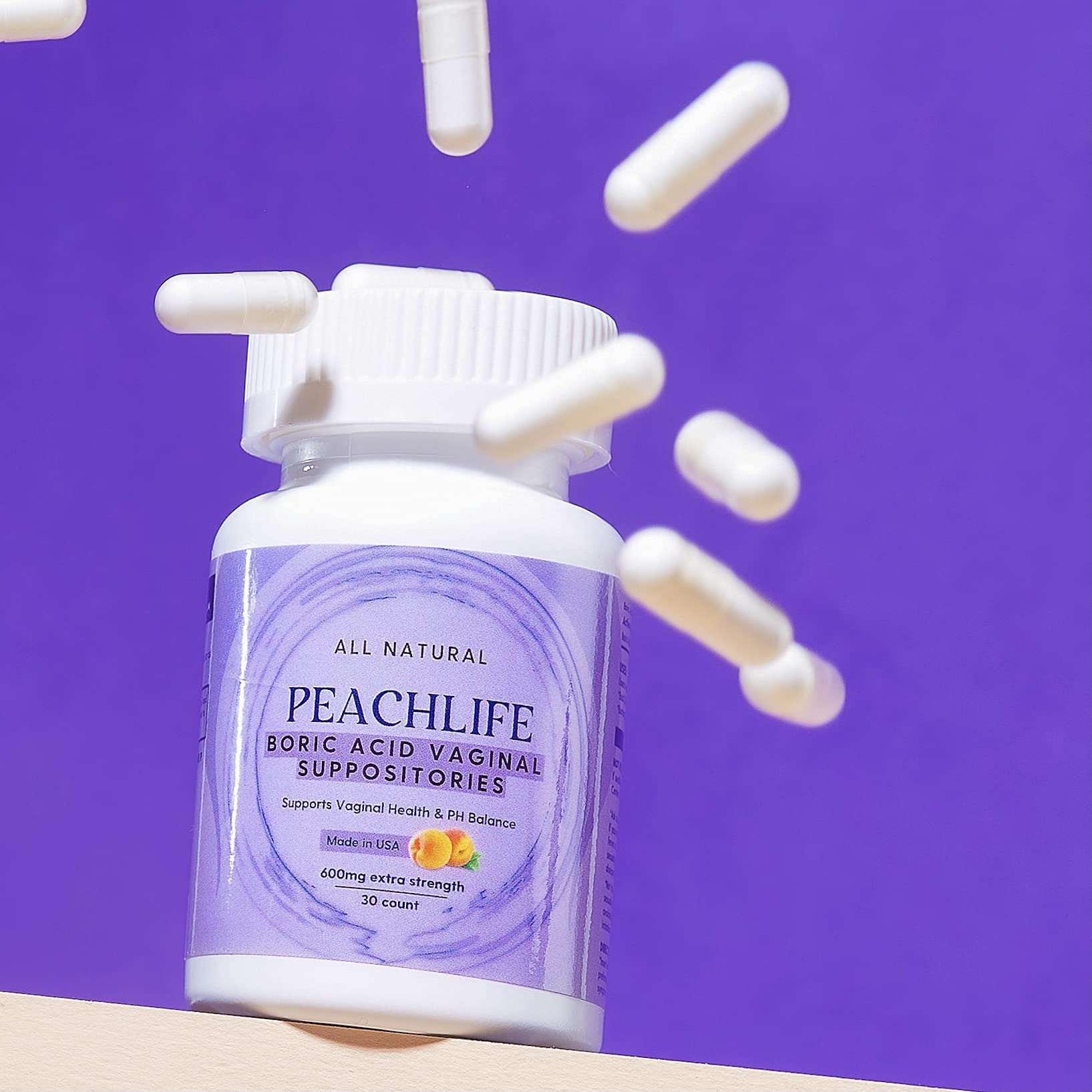 Peachlife Boric Acid Suppositories in Vegetable Capsules - USA Made - Vaginal pH Peachlife uk supplements