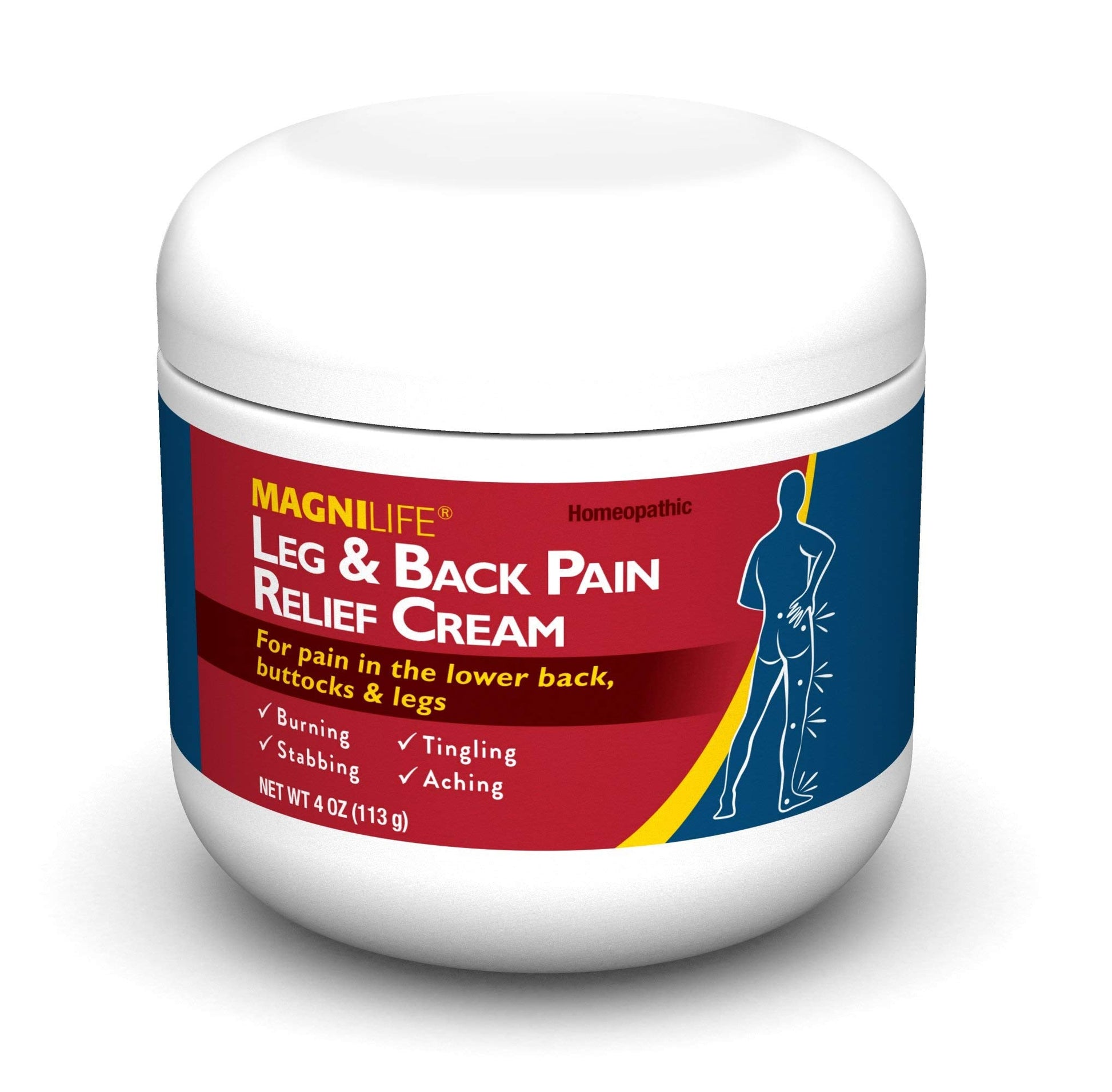 MagniLife Leg & Back Pain Relief Cream (4 oz), Topical Support for Leg Pain & Lower Back Discomfort, Fast Absorbing, No Residue, Mild Scent, Massage-in Formula MagniLife uk supplements