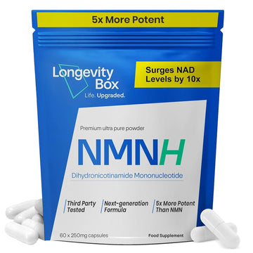 Longevity Box NMNH NMN Alternativen 250mg - 5X More Potent Dihydronicotinamide Mononucleotide NAD+ Booster for Peak Cellular Energy, DNA Repair & Healthy Aging - 60 Advanced Capsules Longevity Box uk supplements