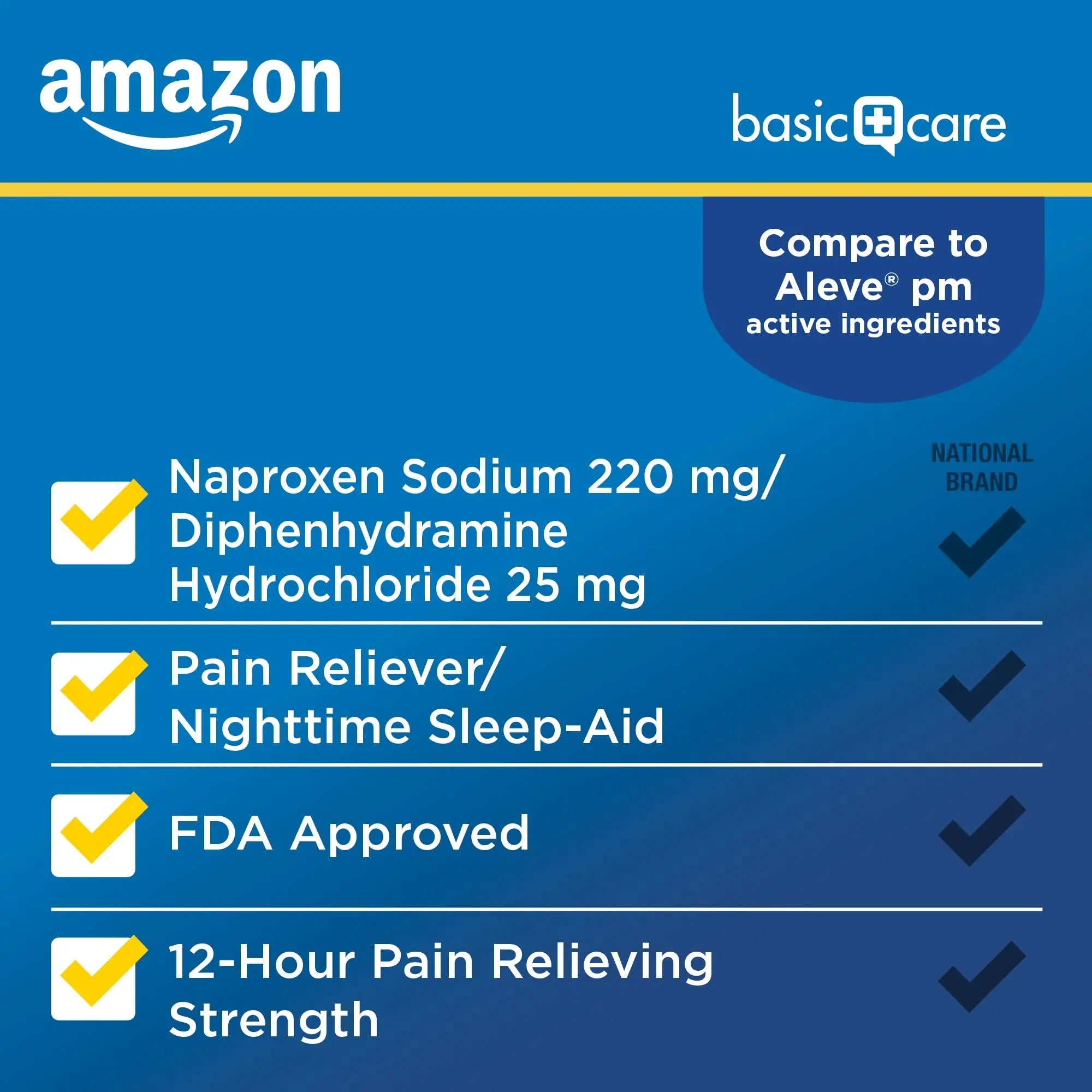 Amazon Basic Care All Night Pain Relief PM, Naproxen Sodium 220 mg/Diphenhydramine Hydrochloride 25 mg Tablets, Pain Reliever/Nighttime Sleep-Aid, 160 Count Amazon Basic Care uk supplements