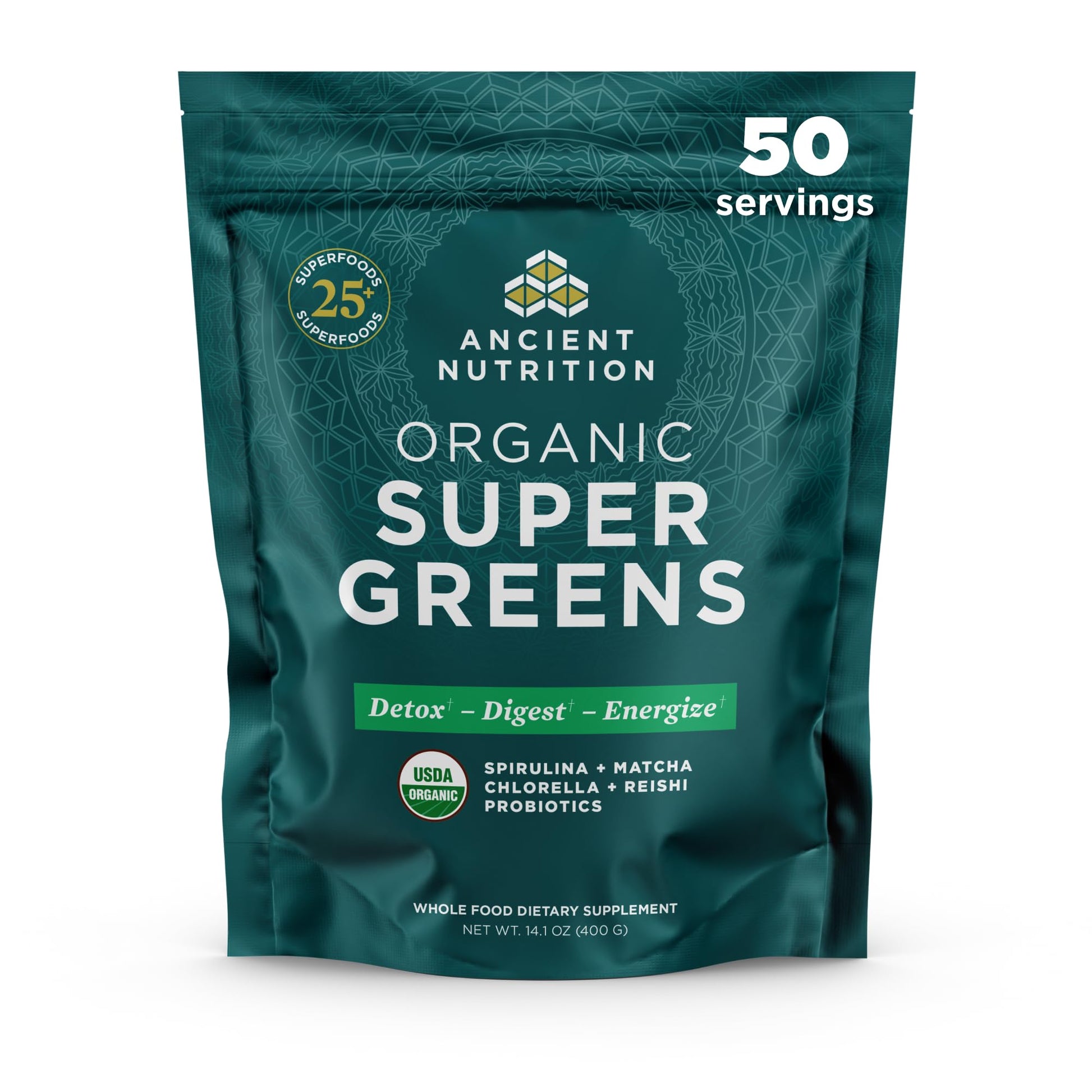 Ancient Nutrition Super Greens Powder, Organic Superfood Powder with Probiotics Made with Spirulina, Chlorella, Matcha, and Digestive Enzymes, 50 Servings, 14.1 oz Ancient Nutrition uk supplements