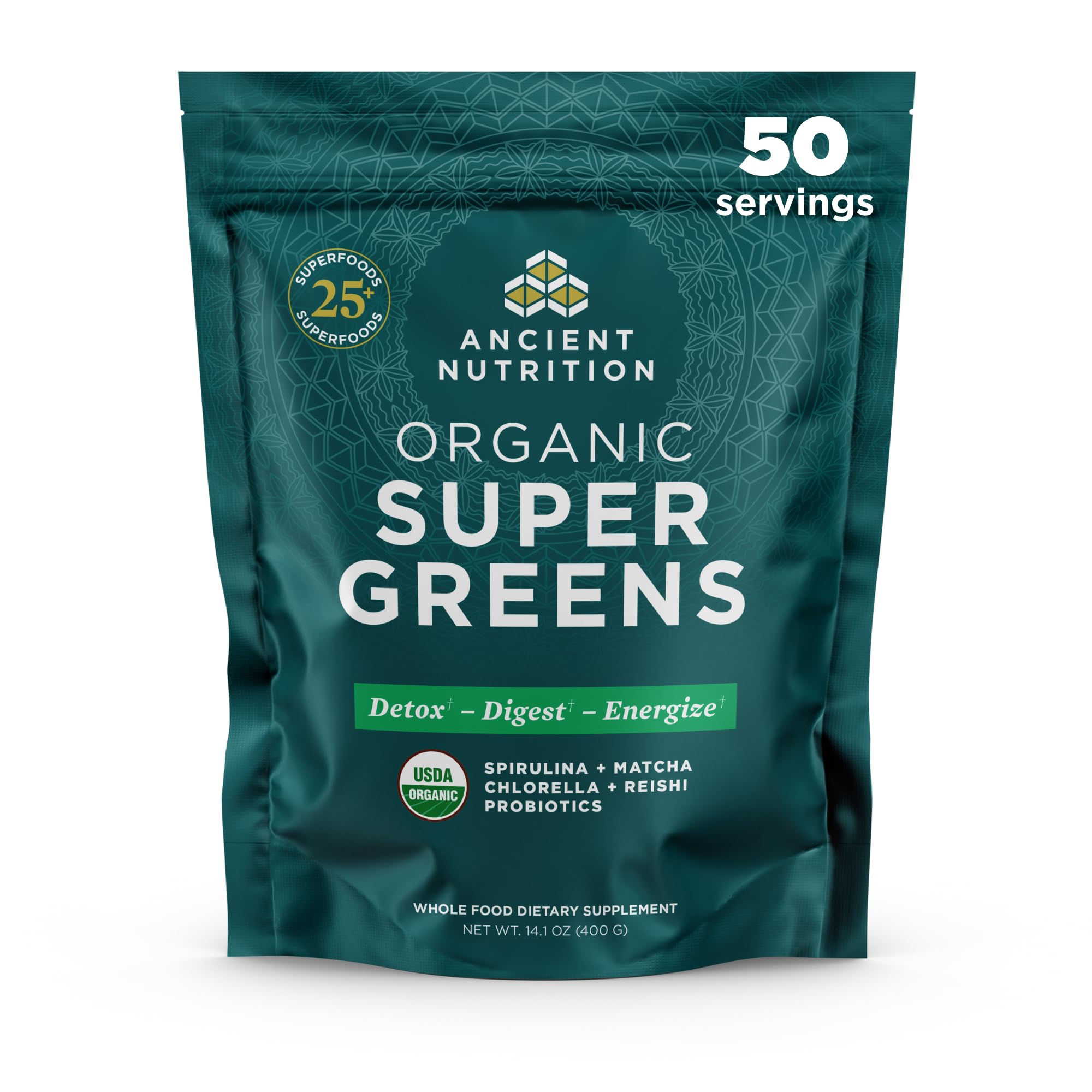 Ancient Nutrition Super Greens Powder, Organic Superfood Powder with Probiotics Made with Spirulina, Chlorella, Matcha, and Digestive Enzymes, 50 Servings, 14.1 oz Ancient Nutrition uk supplements