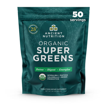 Ancient Nutrition Super Greens Powder, Organic Superfood Powder with Probiotics Made with Spirulina, Chlorella, Matcha, and Digestive Enzymes, 50 Servings, 14.1 oz Ancient Nutrition uk supplements