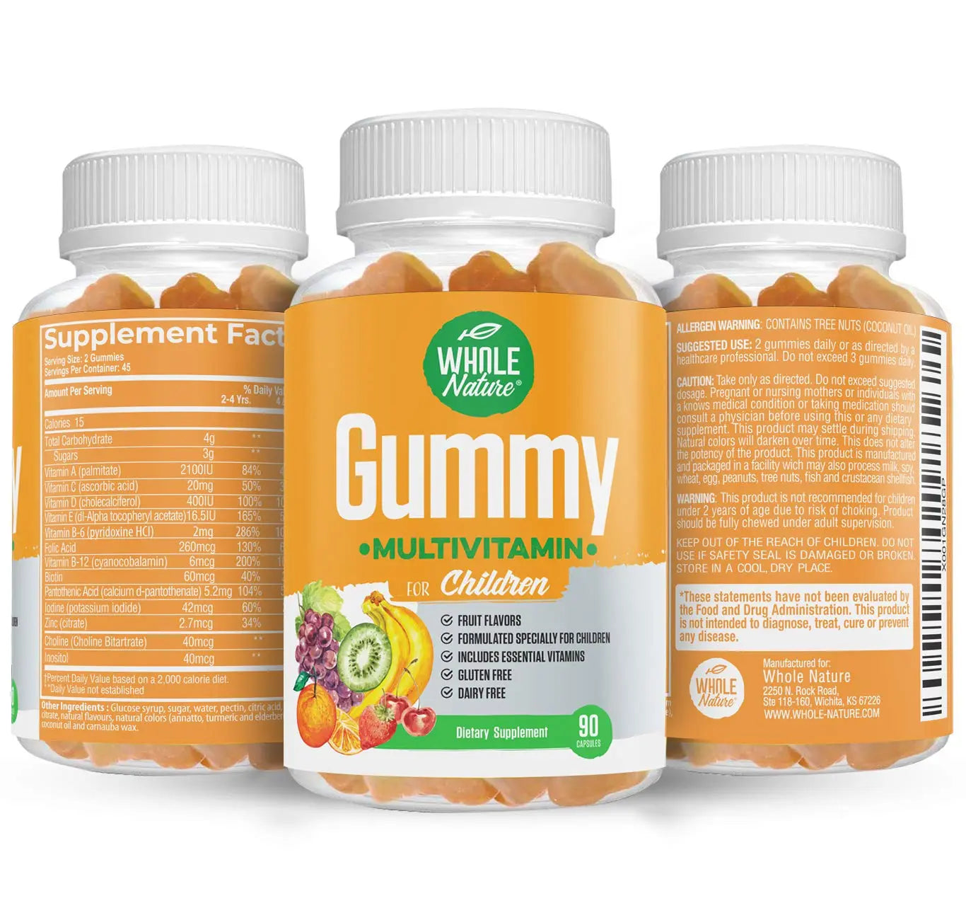 Whole Nature Kids Gummy Multivitamin - Complete Daily Essentials Childrens Vitamins and Minerals for Overall Wellness, 90 Gummies Whole Nature uk supplements